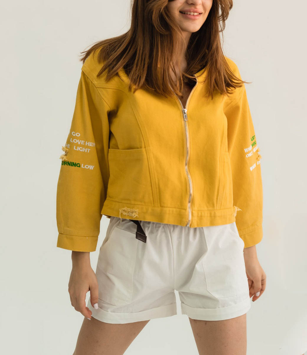 Джинсовая куртка #818, жёлтый - фото 2