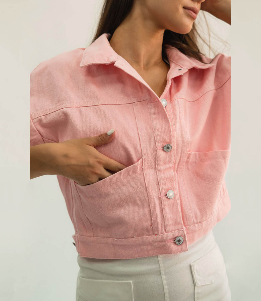 Джинсовая куртка #2025, розовый - фото 5