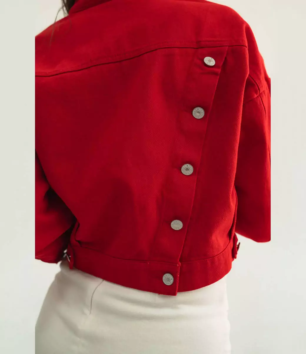 Джинсовая куртка #2025**, красный - фото 5