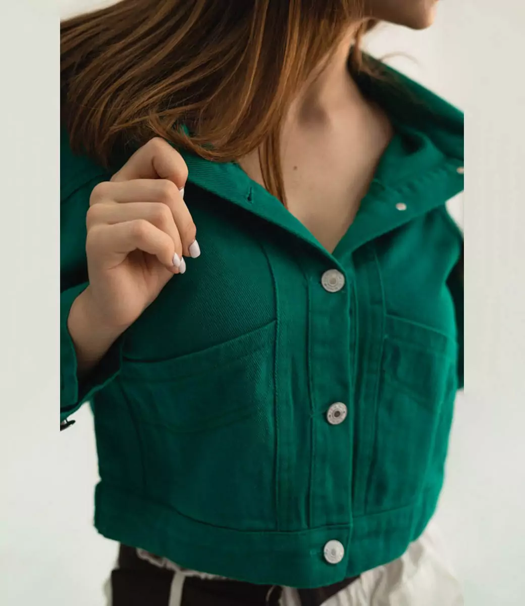 Джинсовая куртка #2025,зелёный - фото 4