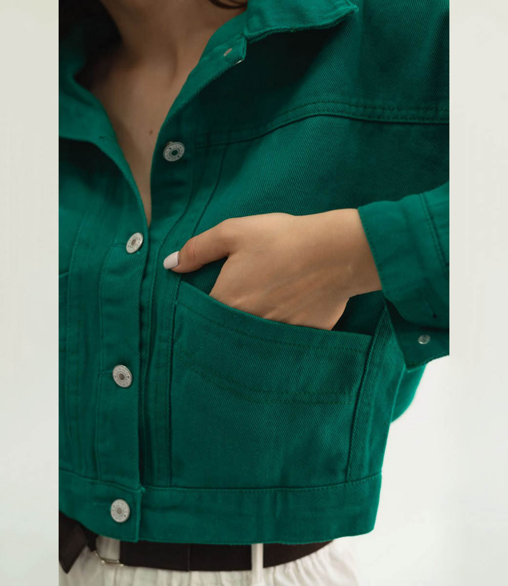 Джинсовая куртка #2025,зелёный - фото 5