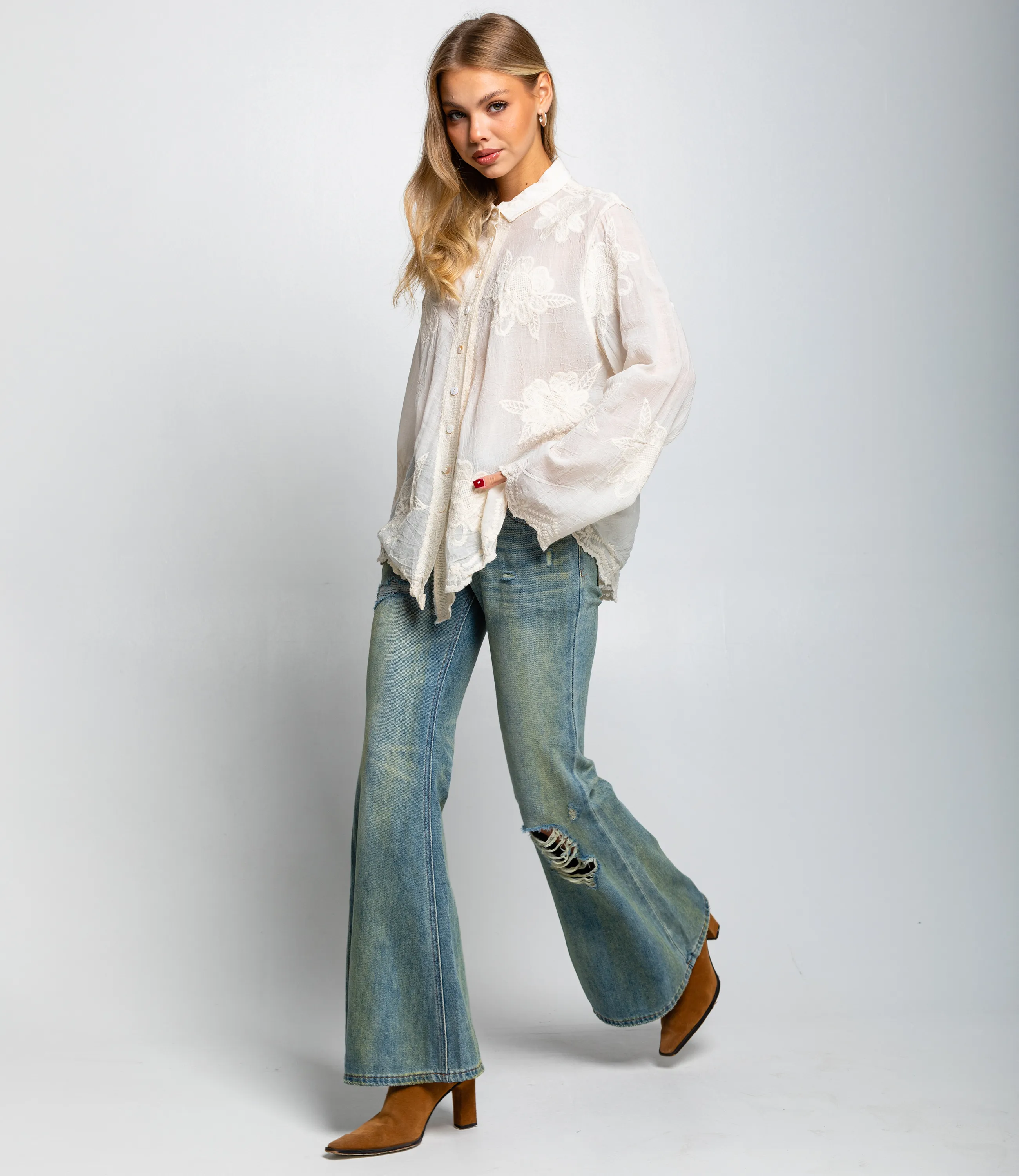 Блуза #КТ814, светло-бежевый - фото 4