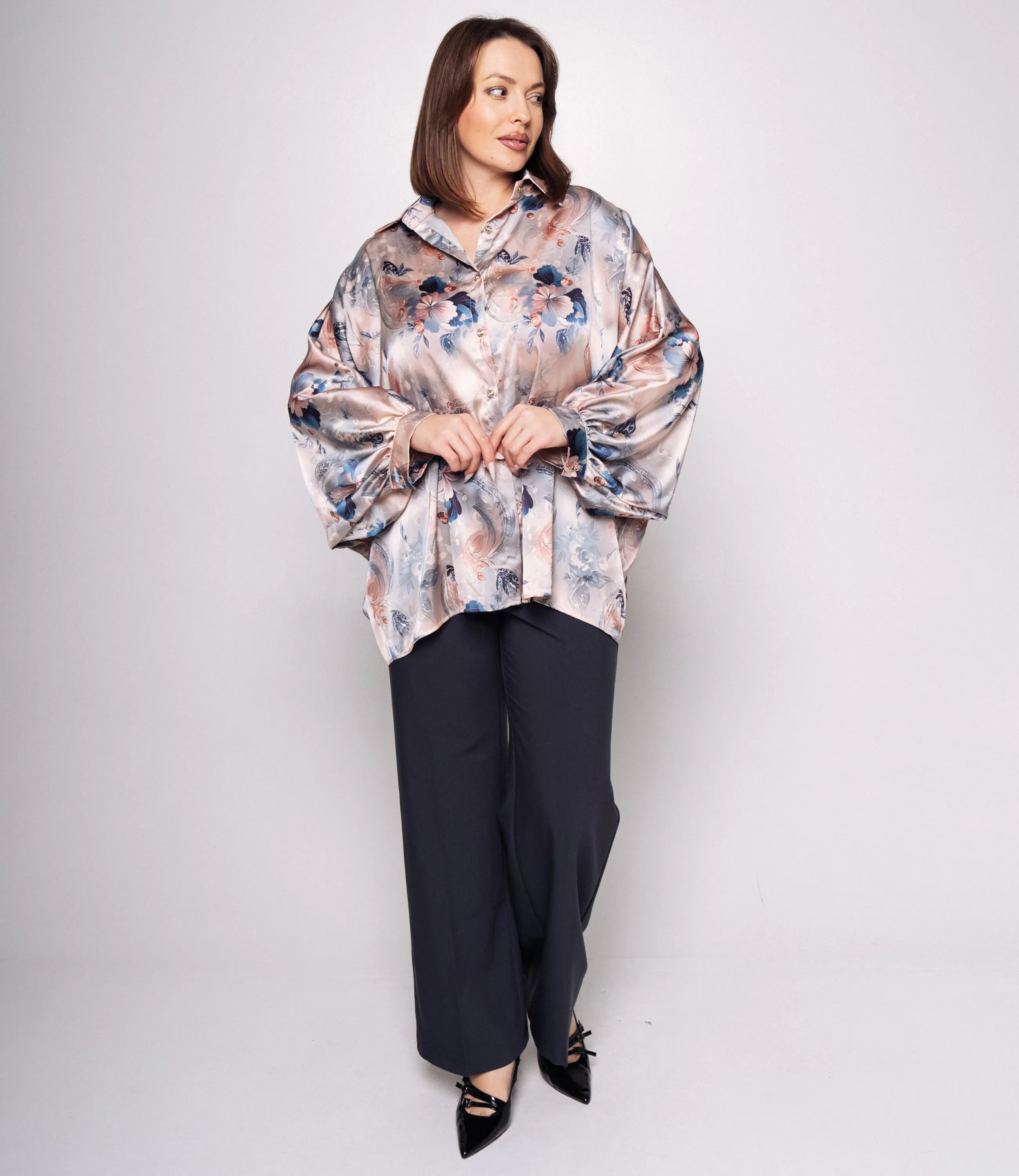 Блуза #КТ1936 (2)-1, бежевый, синий - фото 4