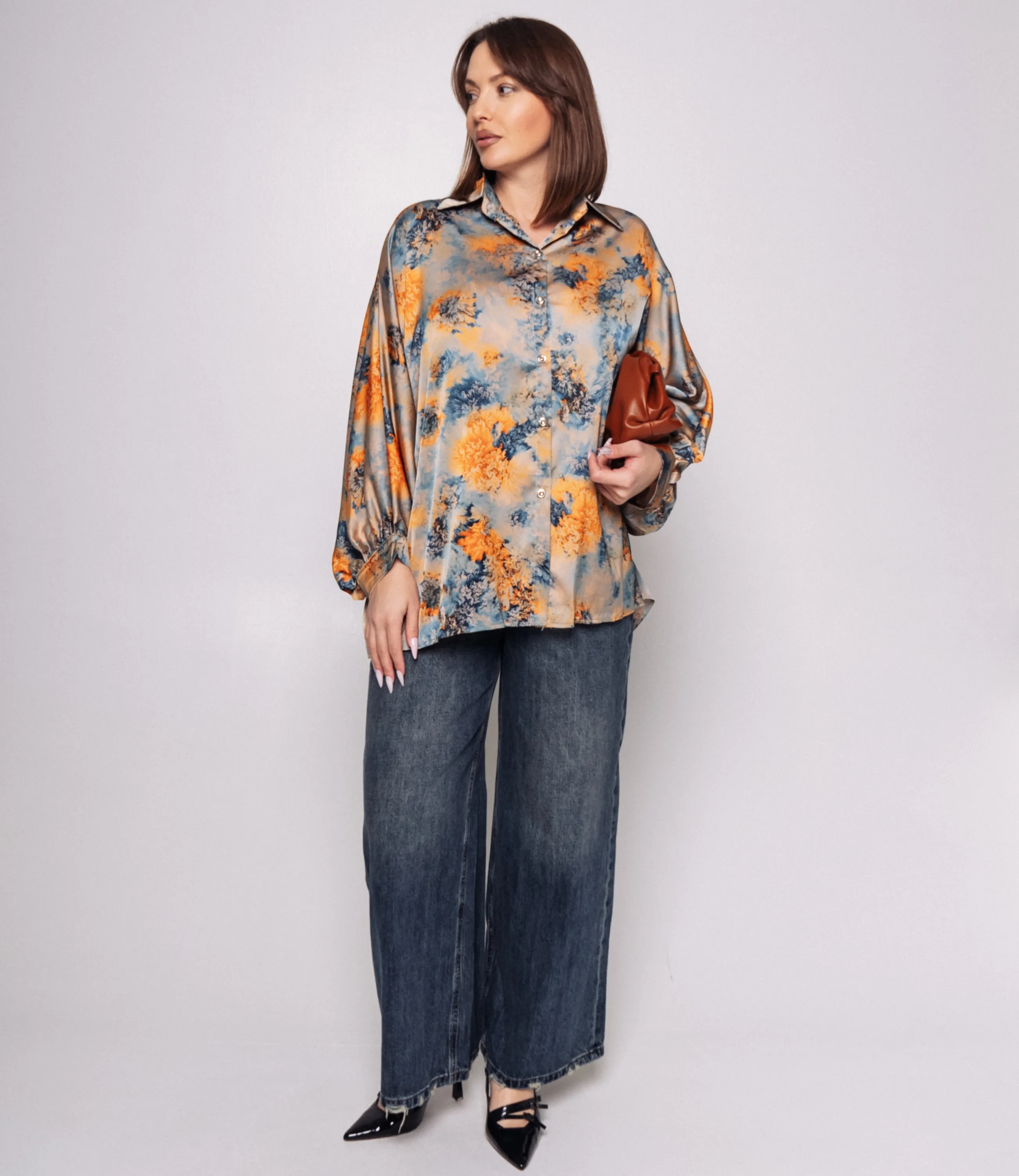 Блуза #КТ1936 (2), голубой, оранжевый - фото 4