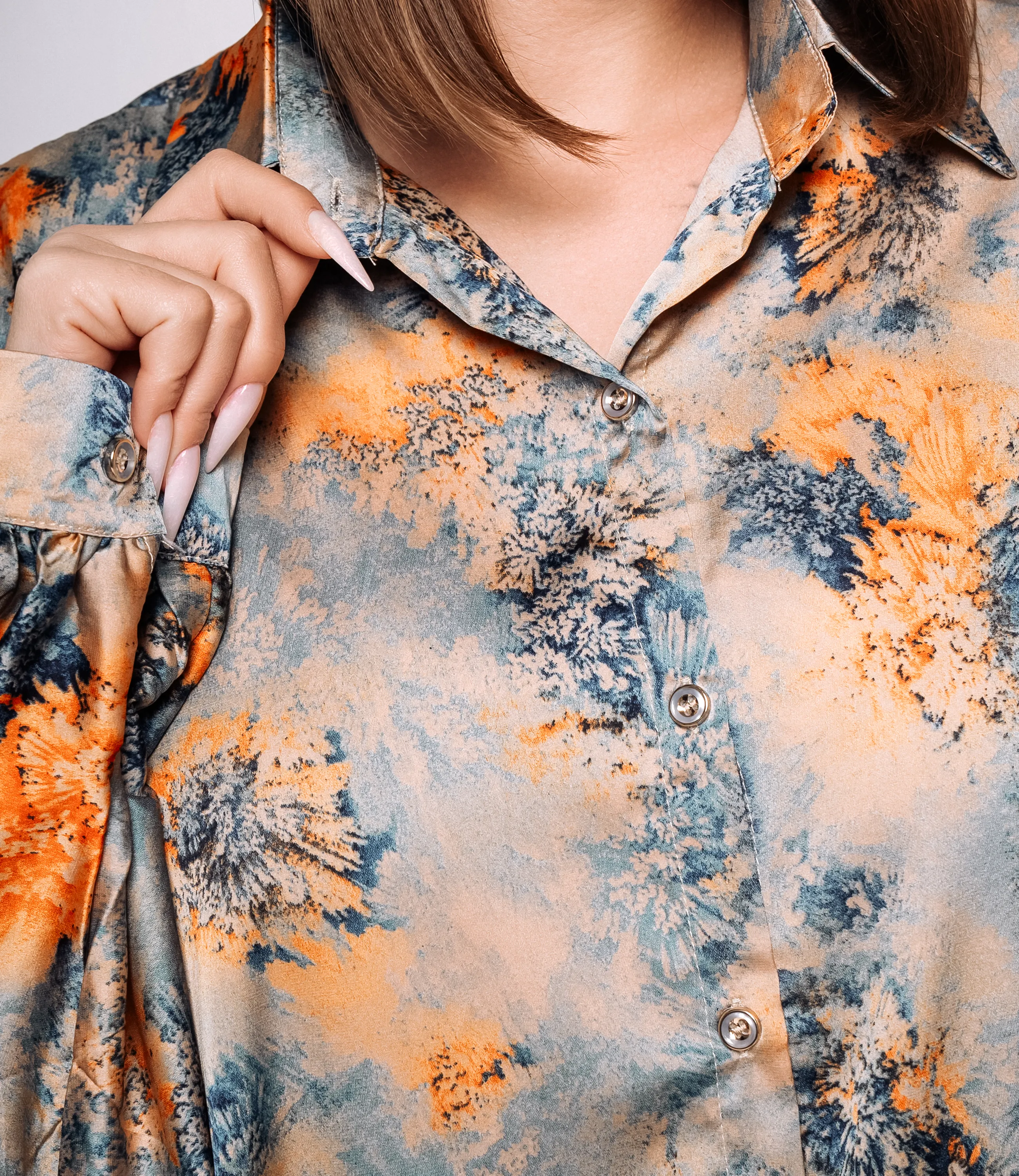 Блуза #КТ1936 (2), голубой, оранжевый - фото 5