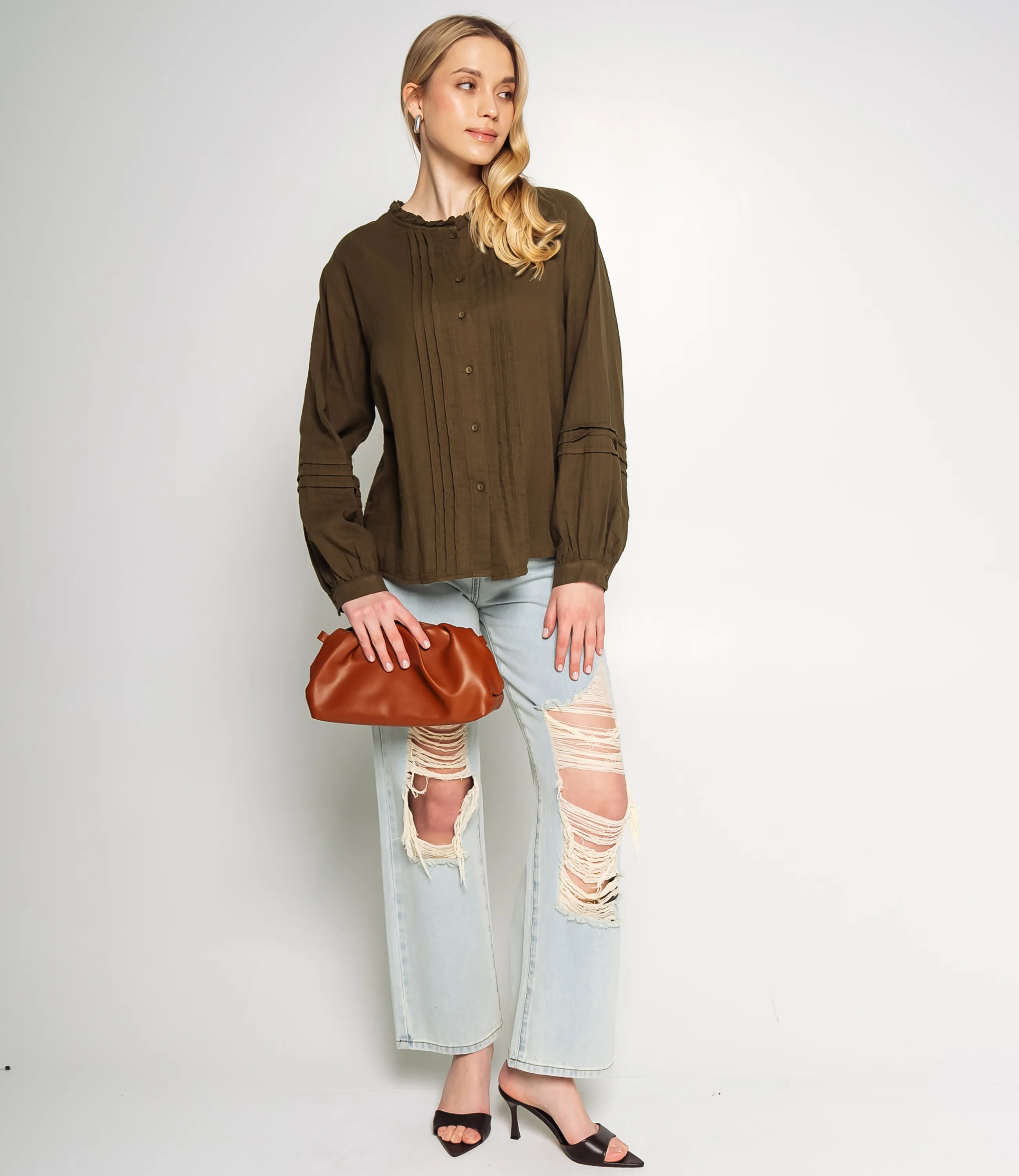 Блуза #КТ0912, тёмный хаки - фото 4