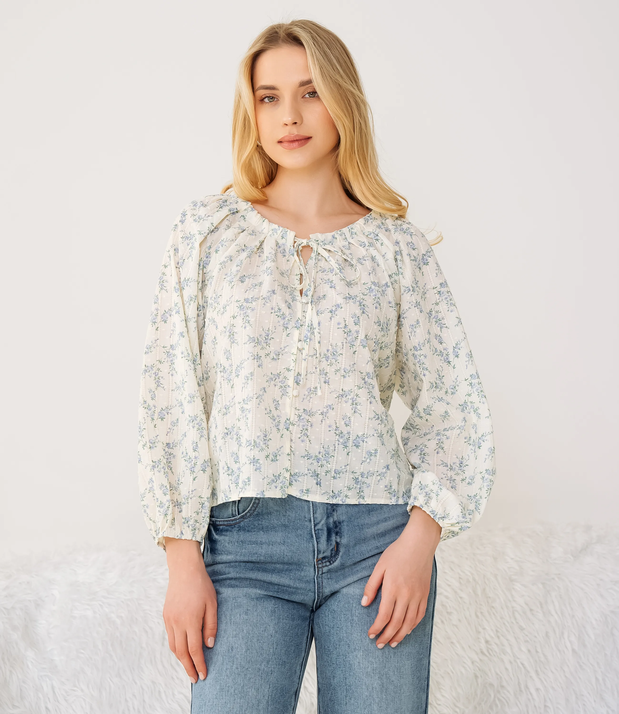 Блуза #КТ197 (1)-2, голубой, кремовый - фото 1