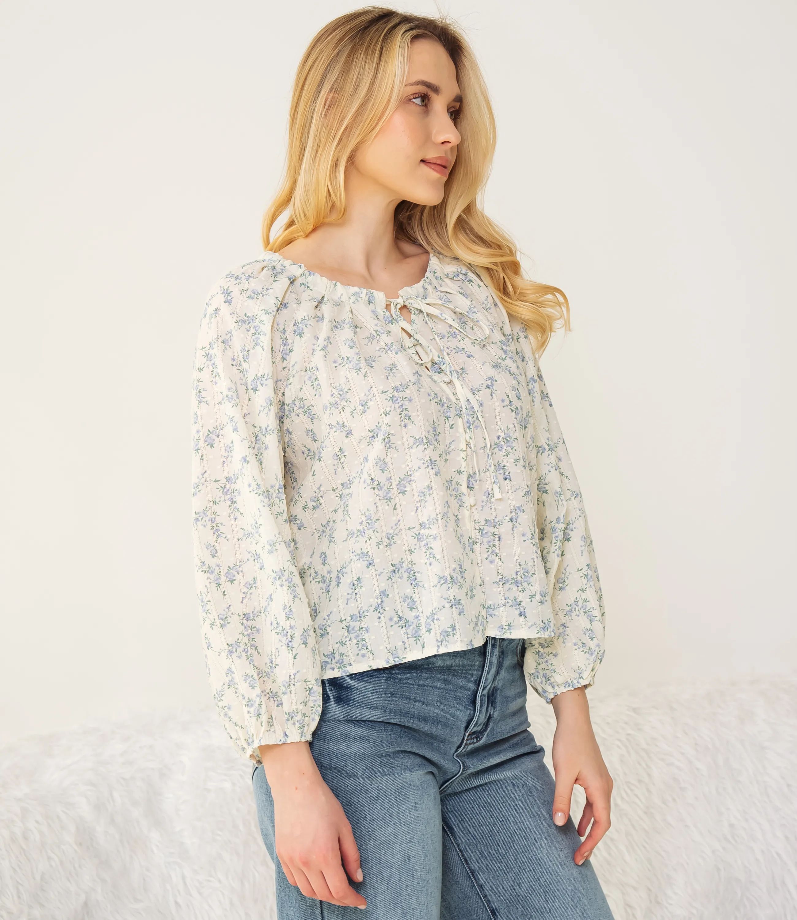 Блуза #КТ197 (1)-2, голубой, кремовый - фото 2