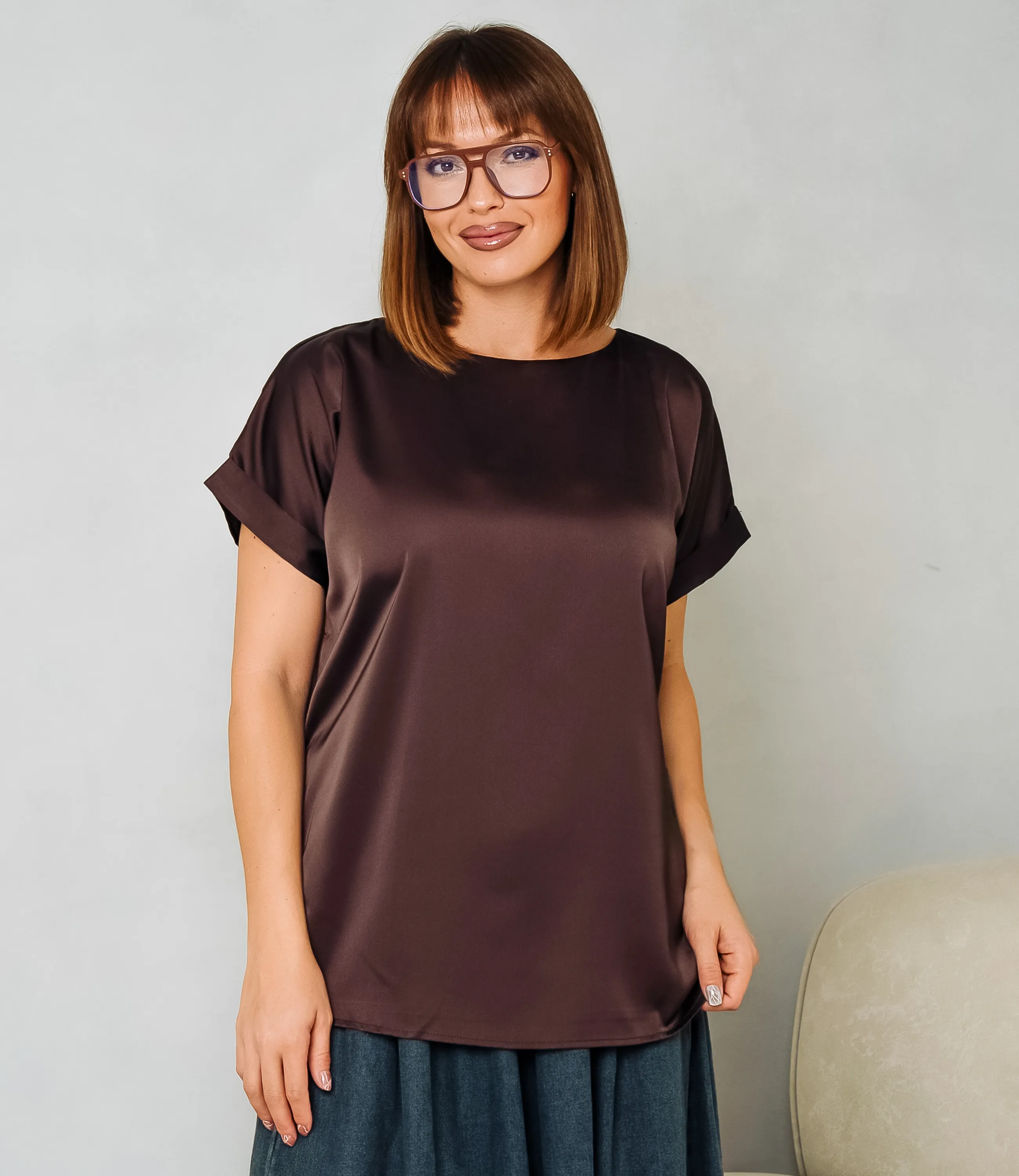 Блуза #ОКТ035001-1, шоколадный - фото 1