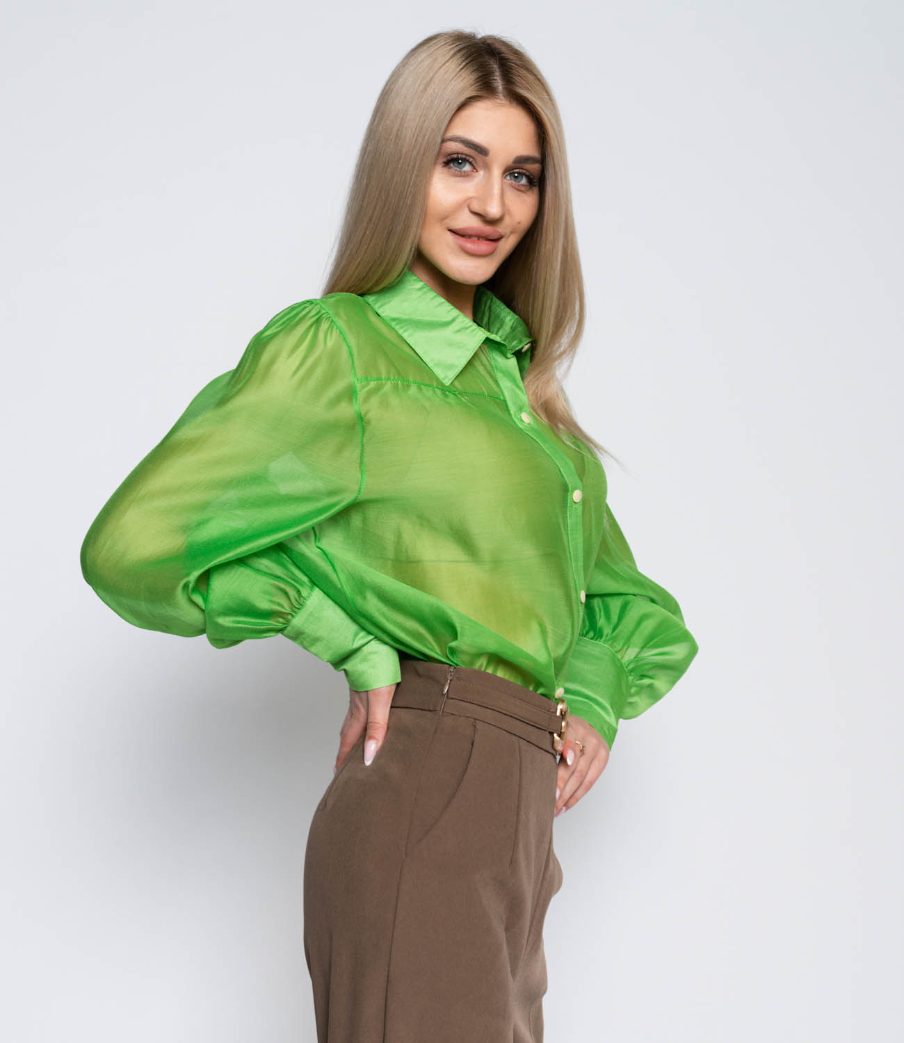 Блузка #КТ412, зелёный - фото 2