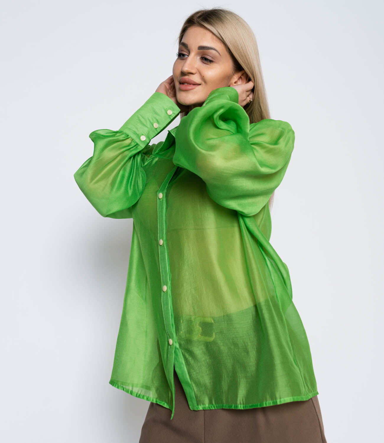 Блузка #КТ412, зелёный - фото 4