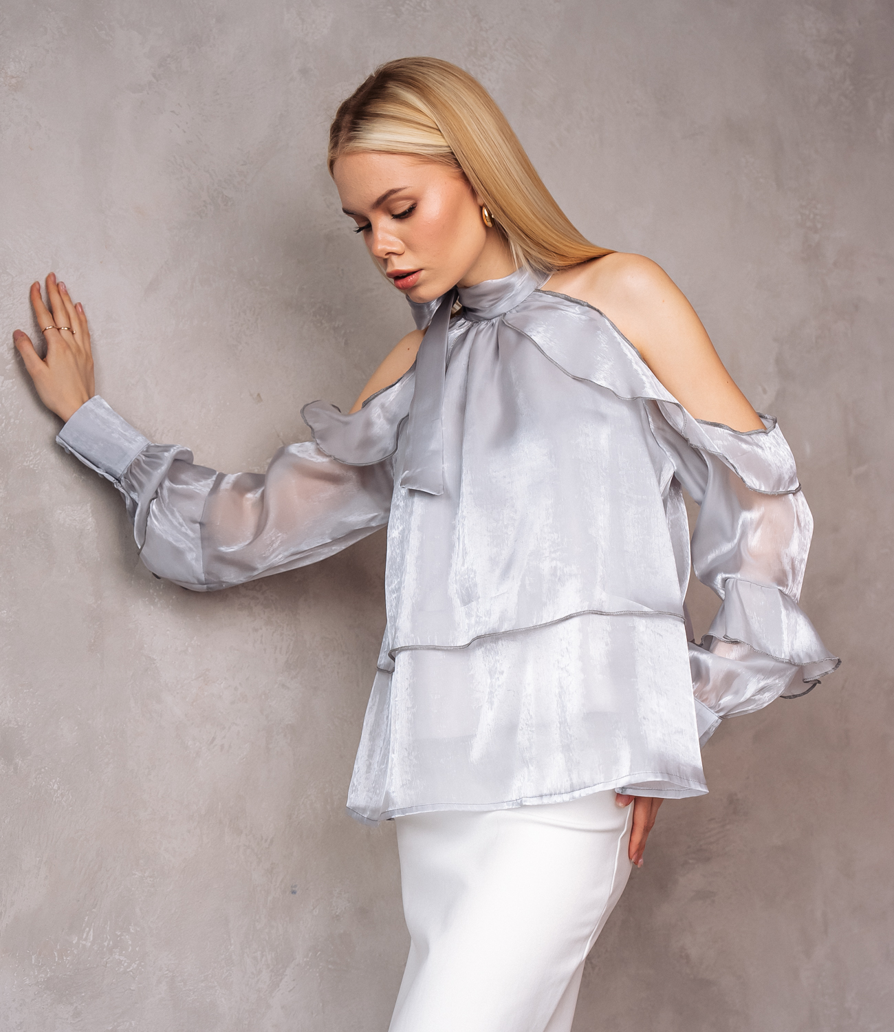 Блуза #КТ23302, светло-серый - фото 2