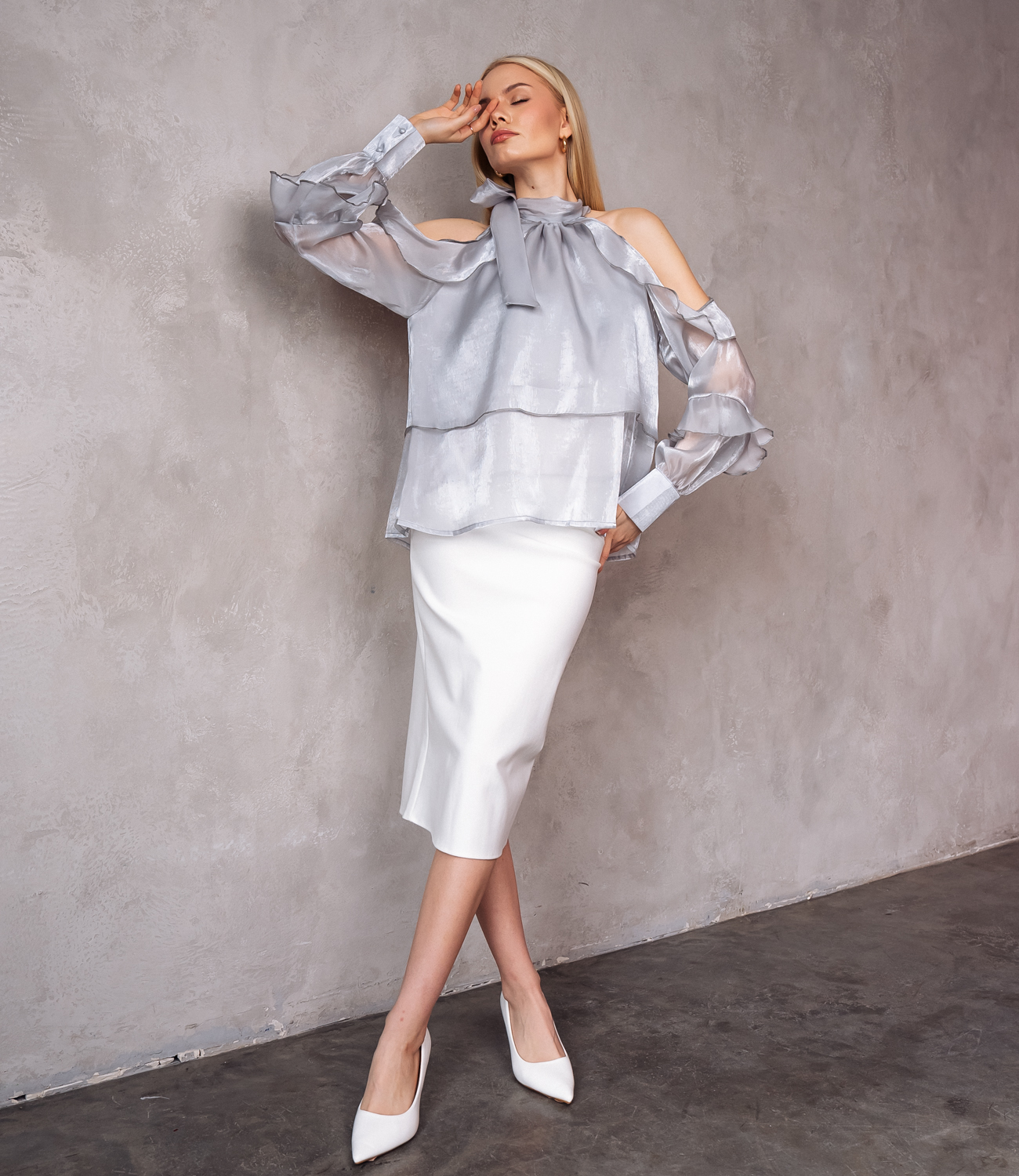 Блуза #КТ23302, светло-серый - фото 4