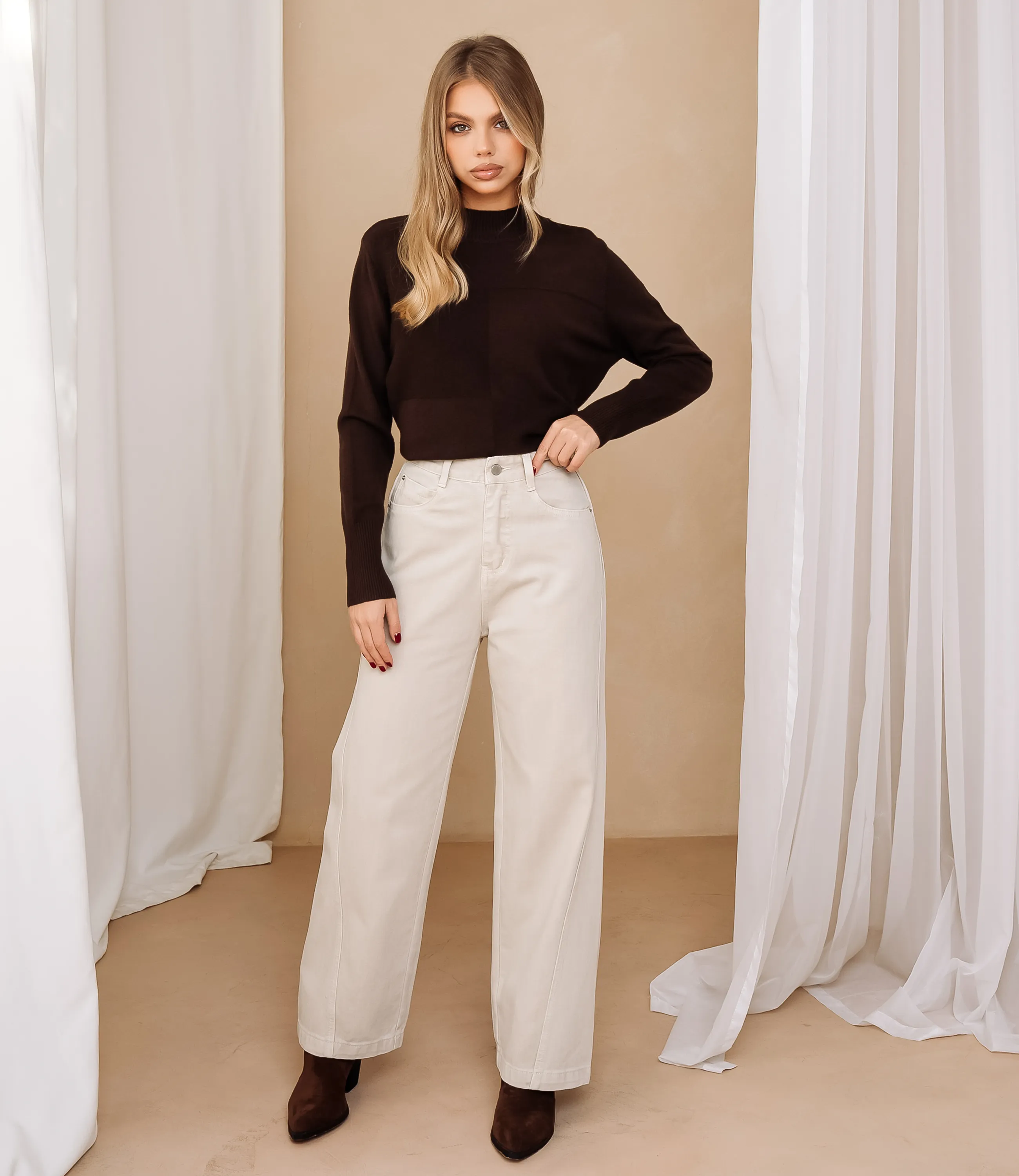 Джинсы #КТ6257, светло-бежевый - фото 1