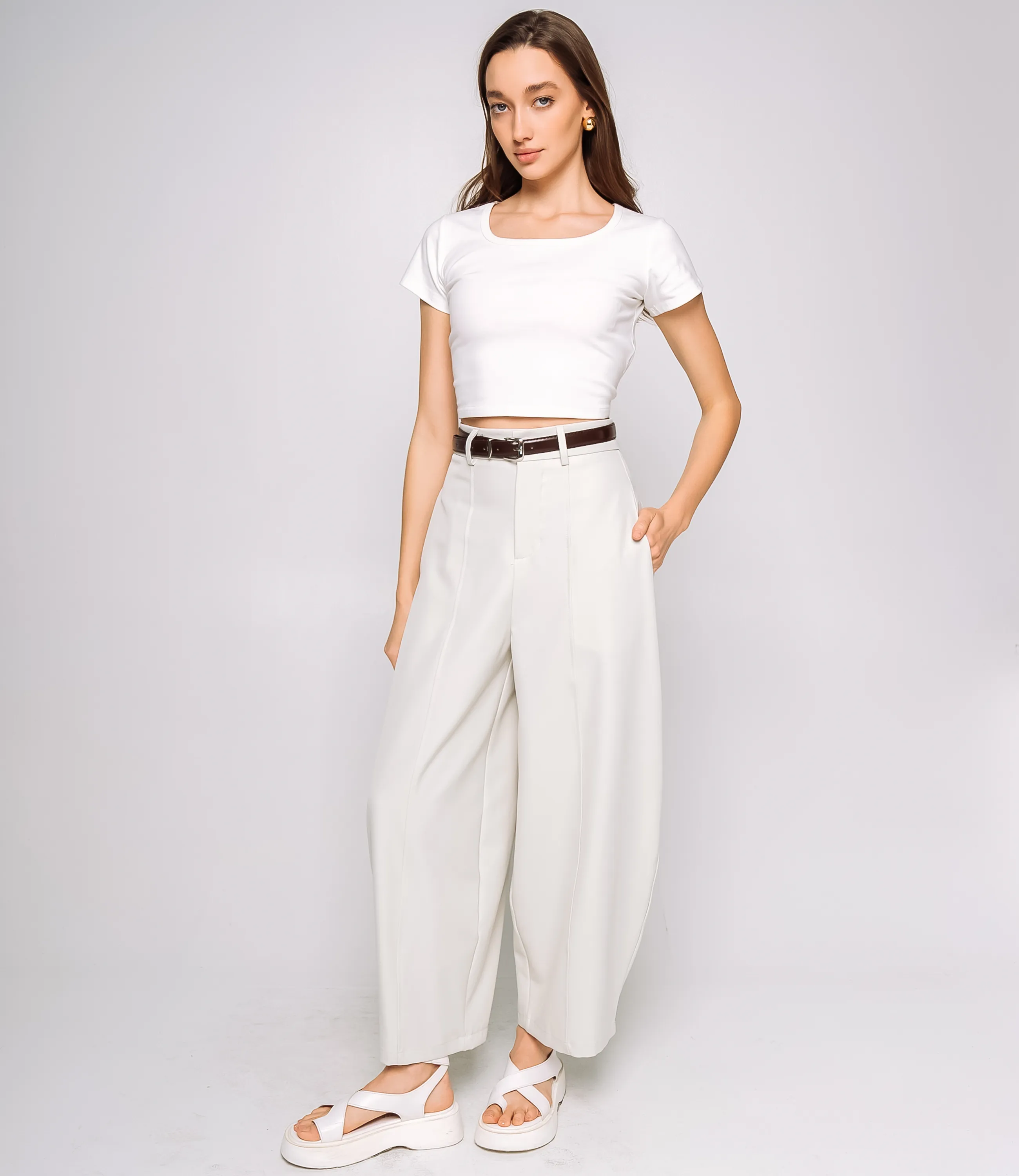 Брюки #КТ0966, светло-бежевый - фото 1