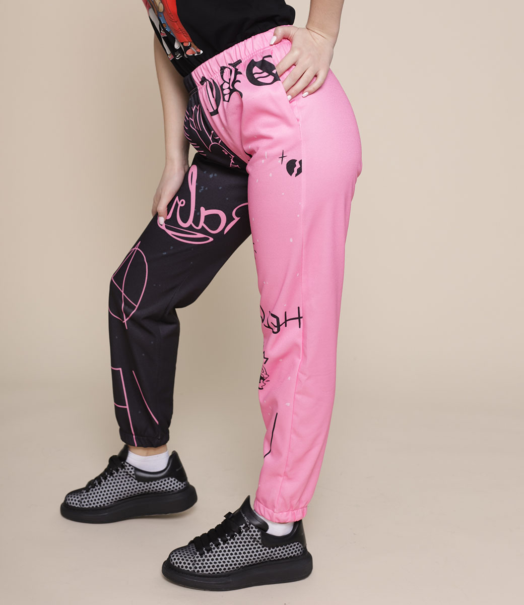 Спортивные брюки #5\5, розовый, чёрный - фото 2