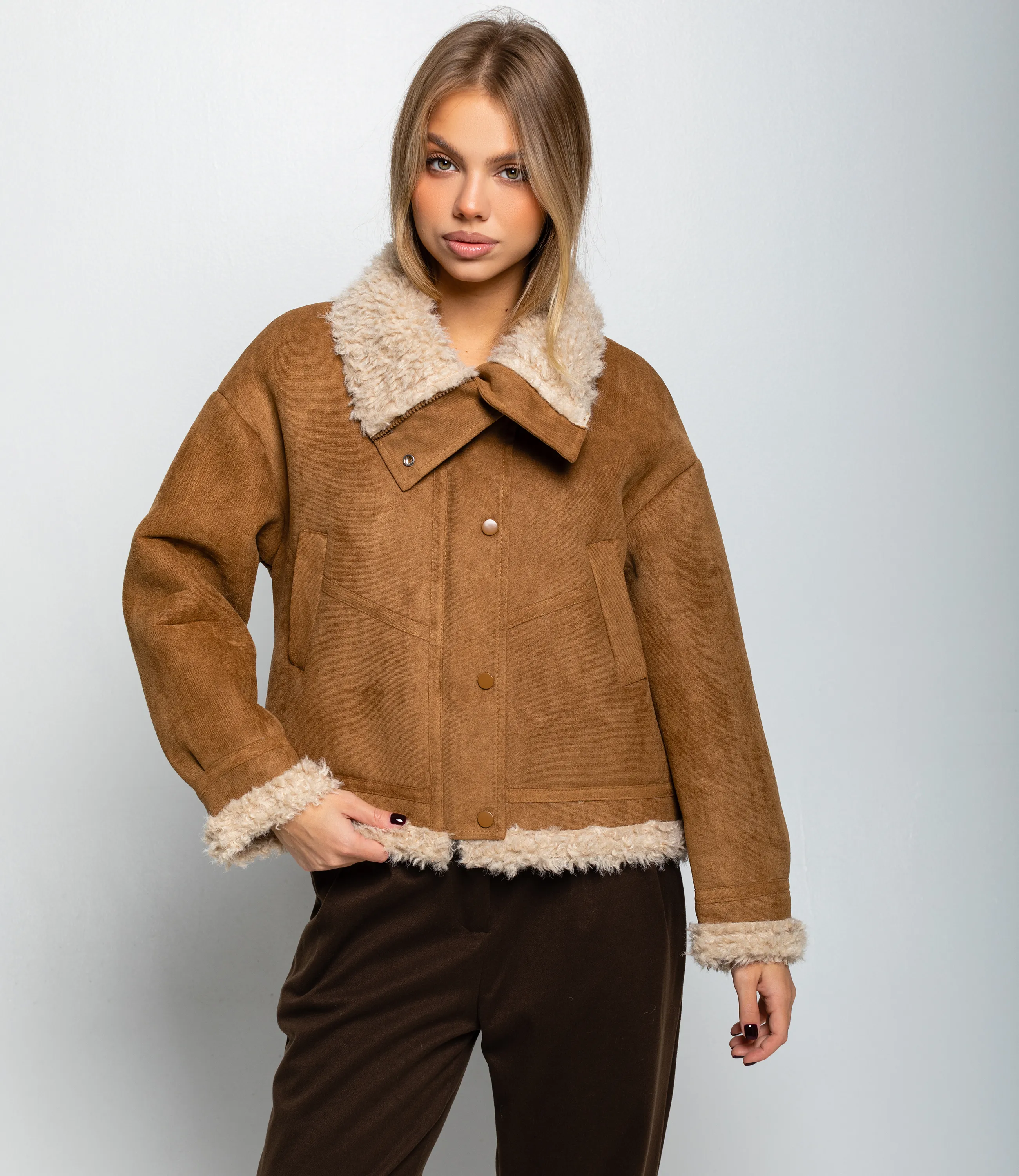 Дублёнка #КТ7580 (1), тёмно-бежевый - фото 1