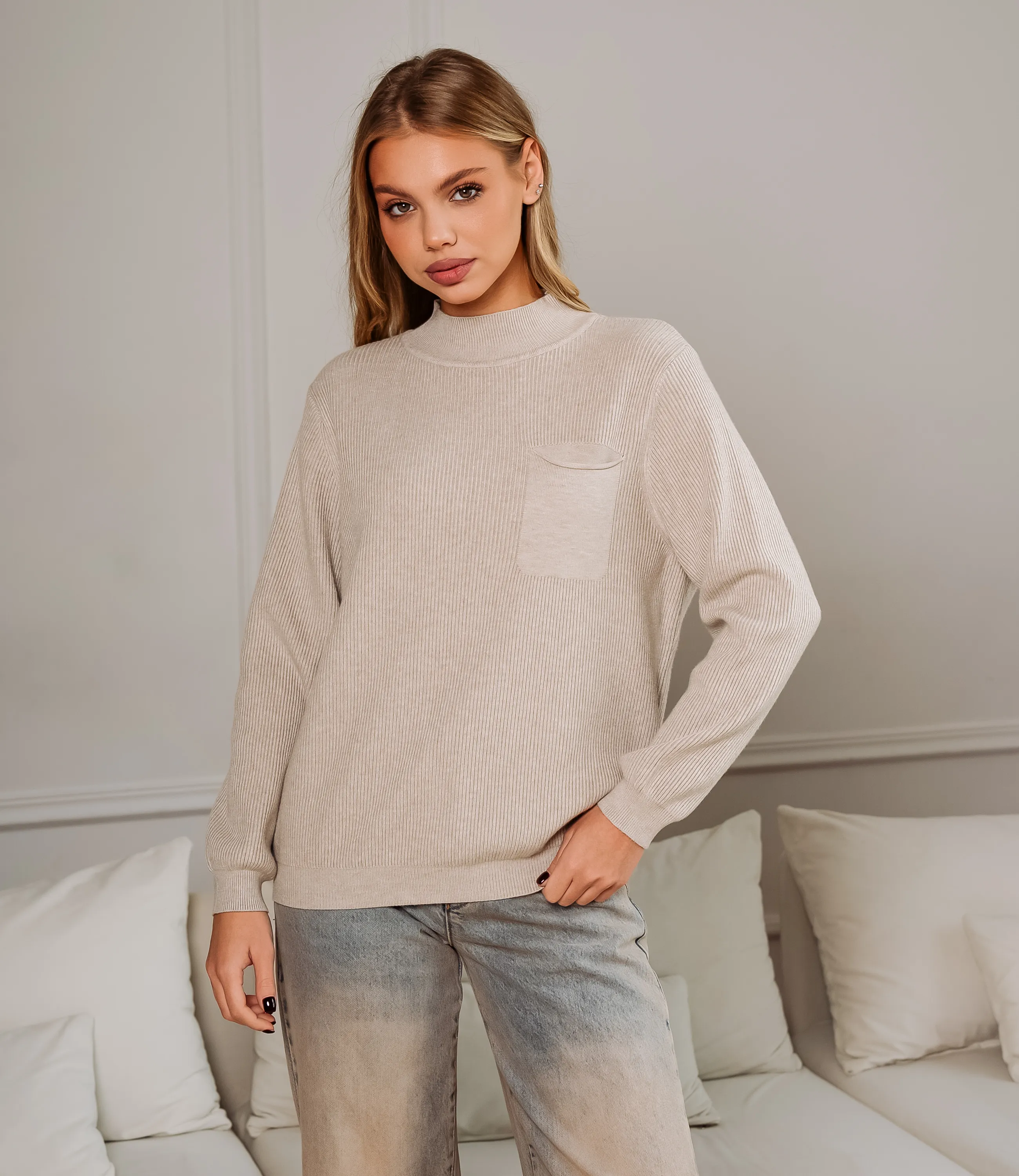 Джемпер #КТ24062, бежево-серый - фото 1