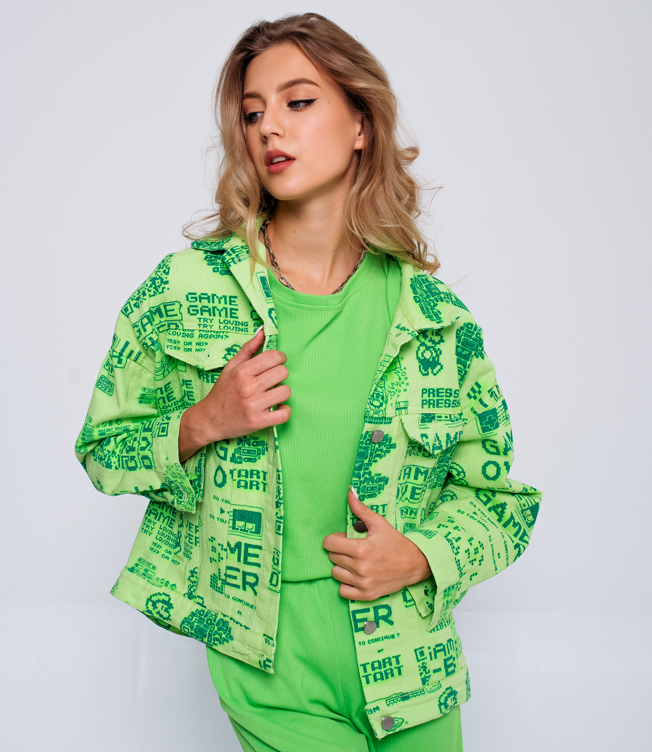 Джинсовая куртка #БШ1552, светло-зелёный - фото 3