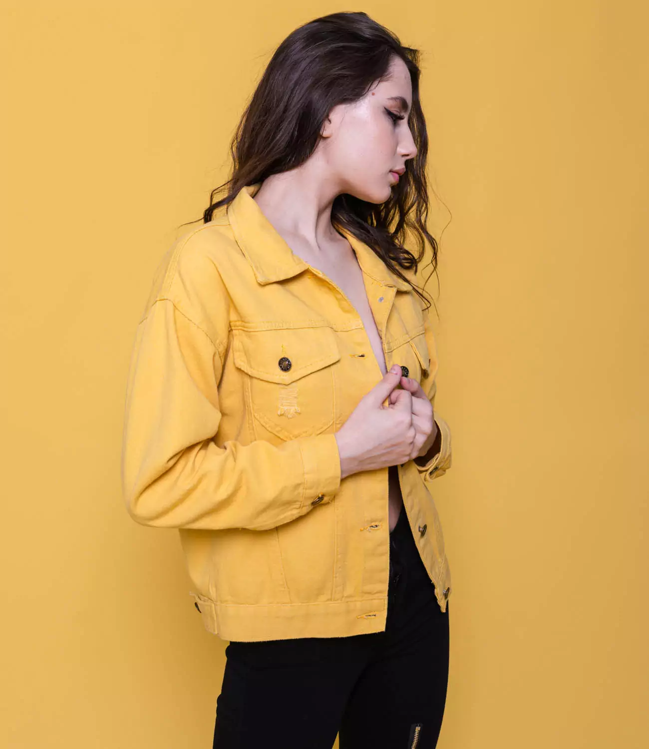 Джинсовая куртка #КТ68161, желтый - фото 4