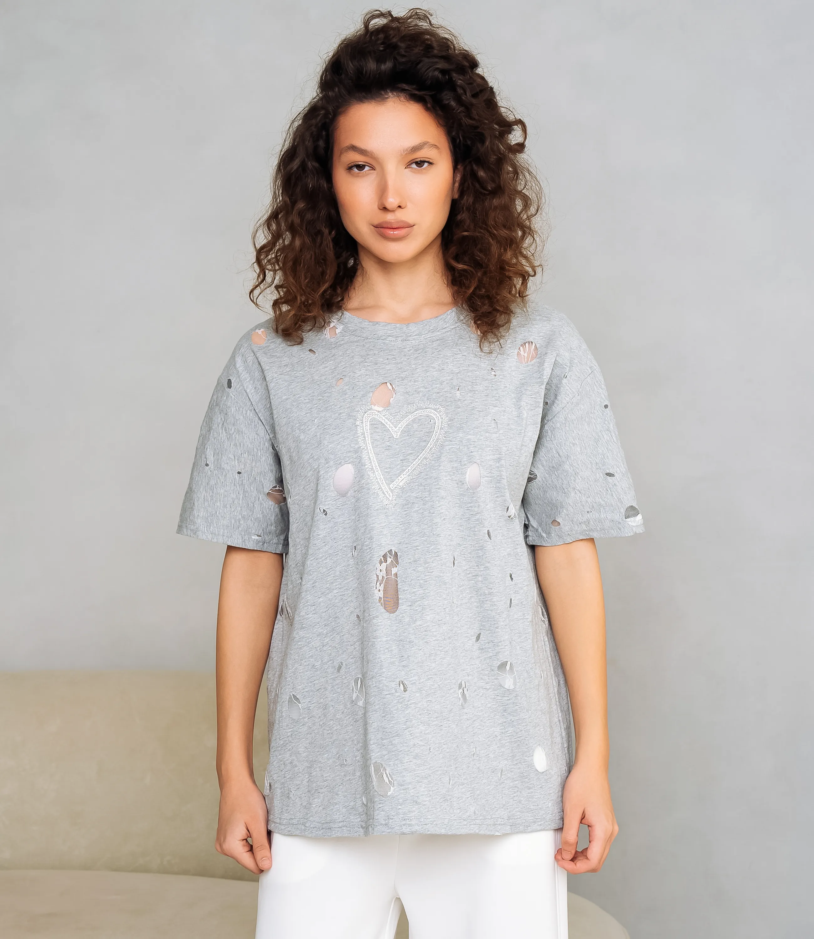 Футболка #КТ881001, серый меланж - фото 1