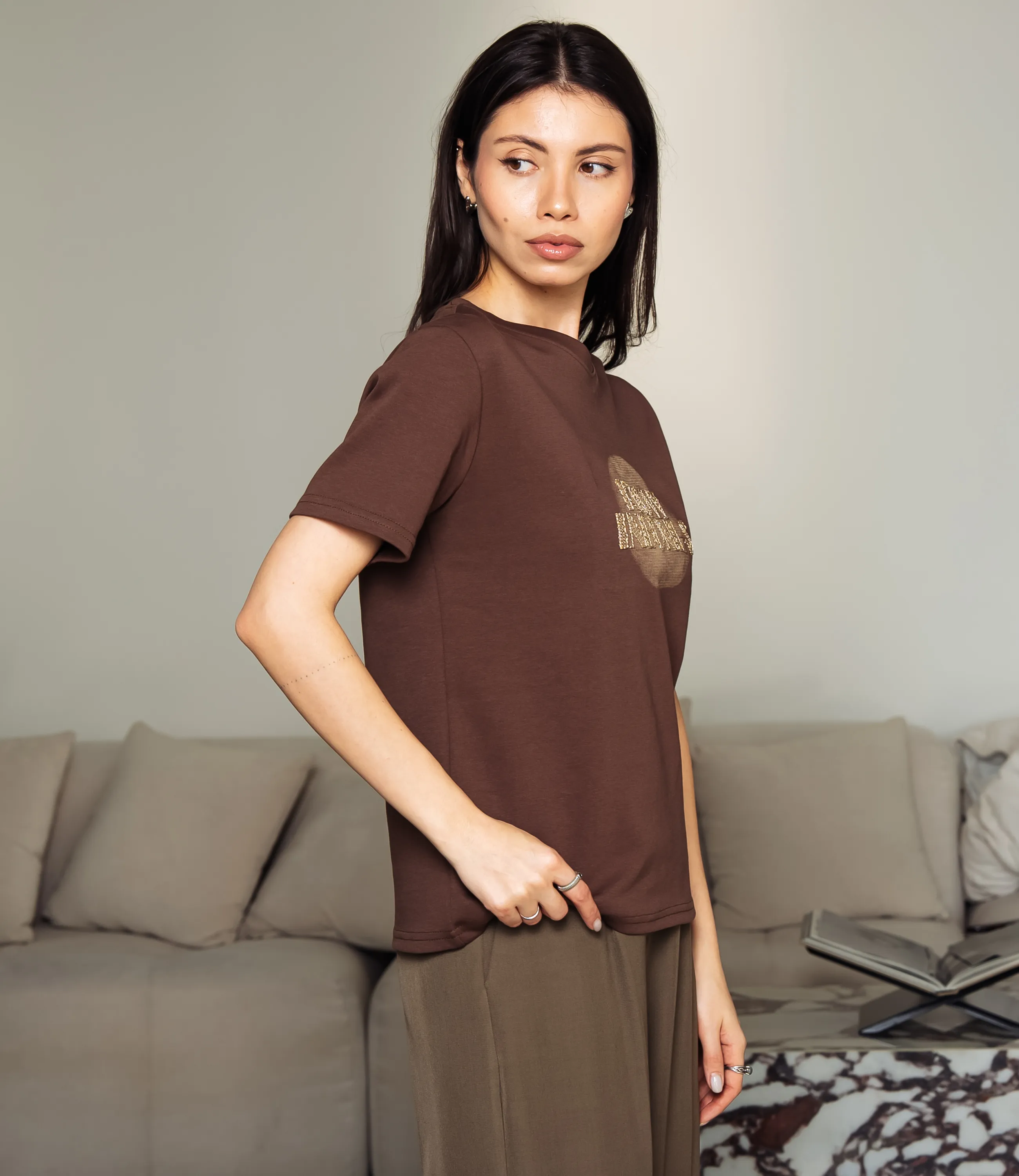 Футболка #КТ30815, шоколадный - фото 2