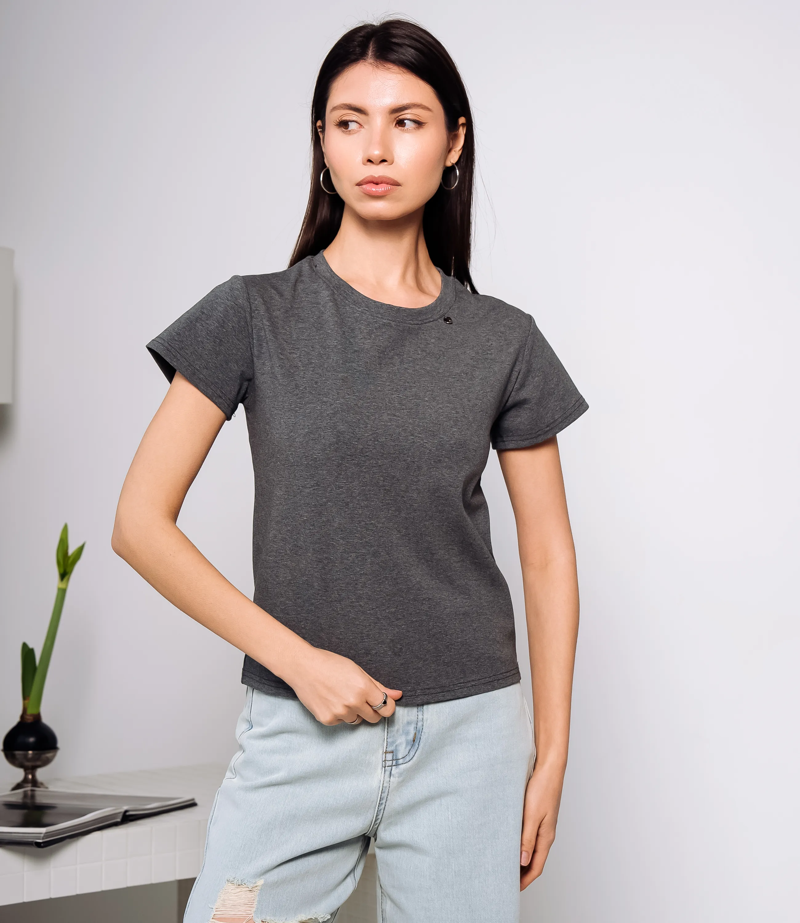 Футболка #КТ250360, тёмно-серый меланж - фото 1