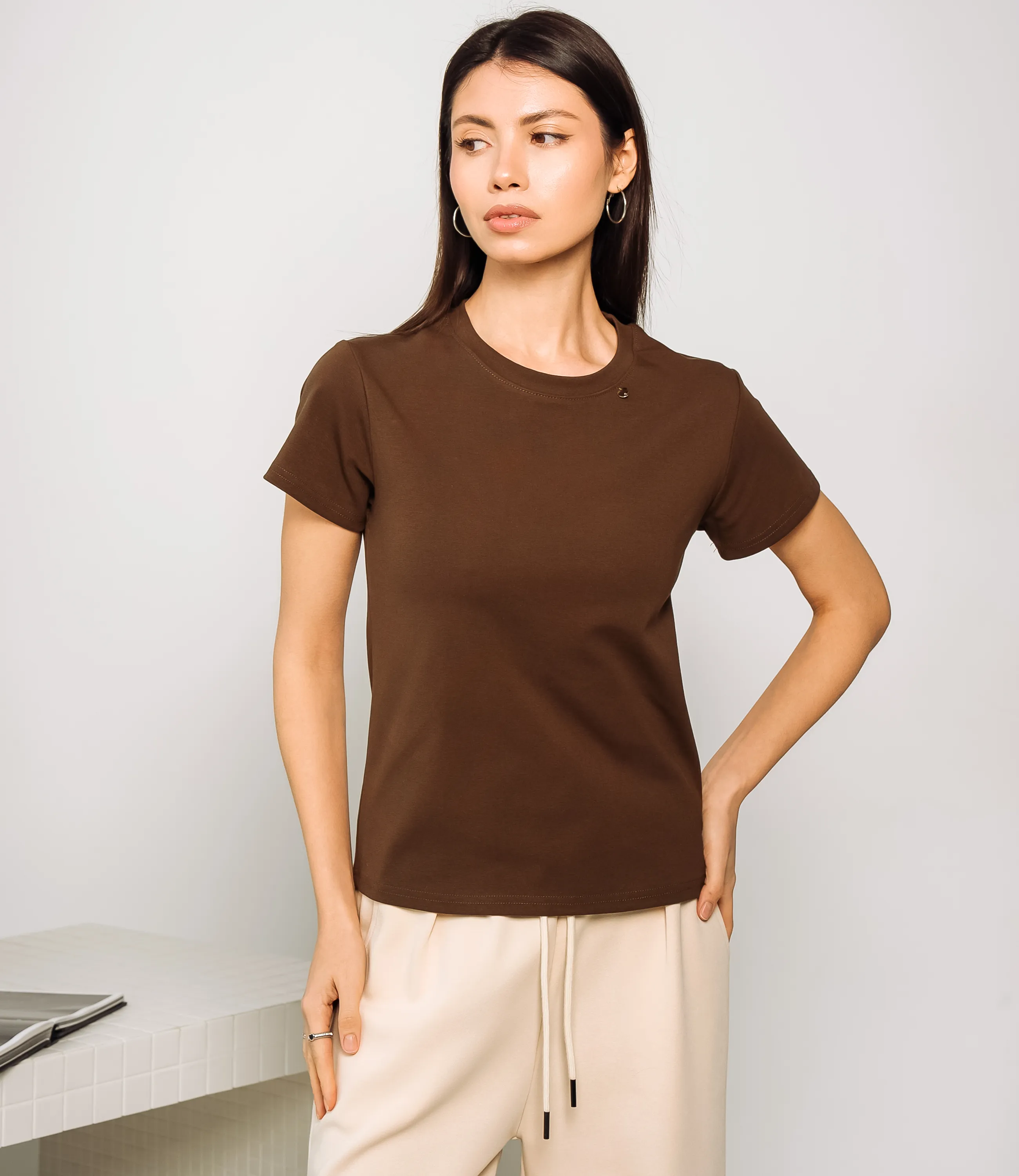 Футболка #КТ250360, тёмный хаки - фото 1