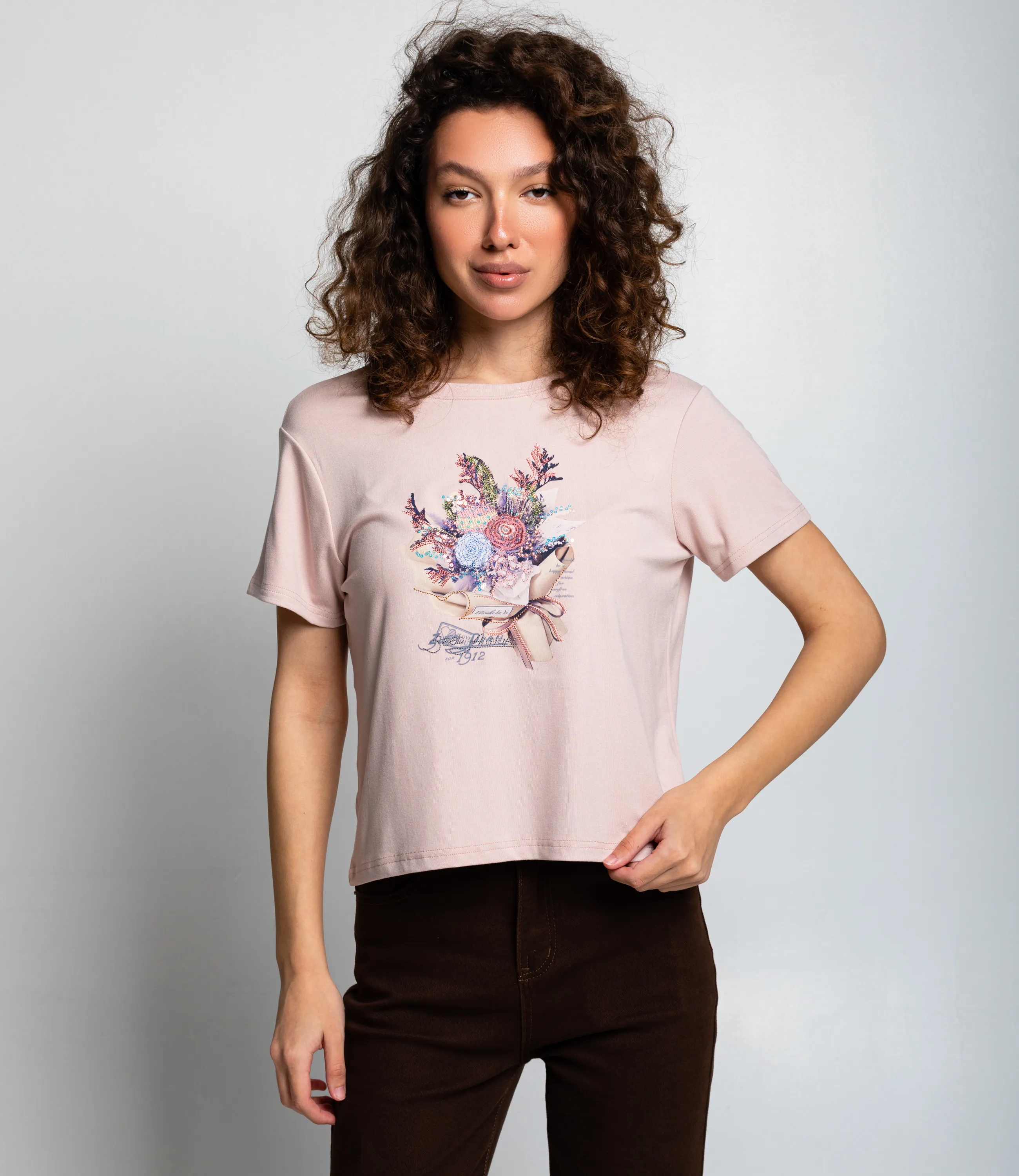 Футболка #КТ511 (5), пудровый - фото 1