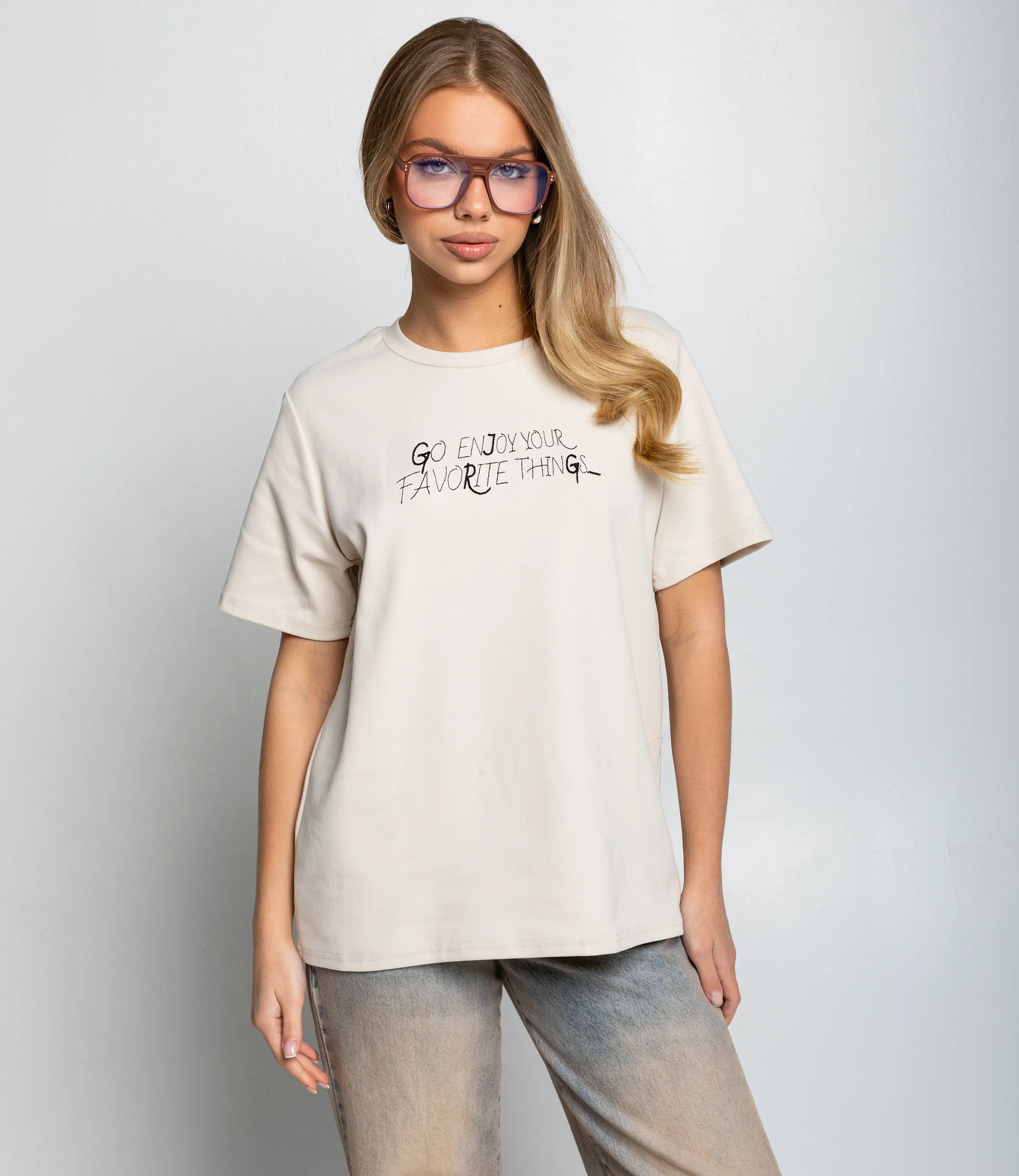 Футболка #КТ6117, светло-бежевый - фото 1