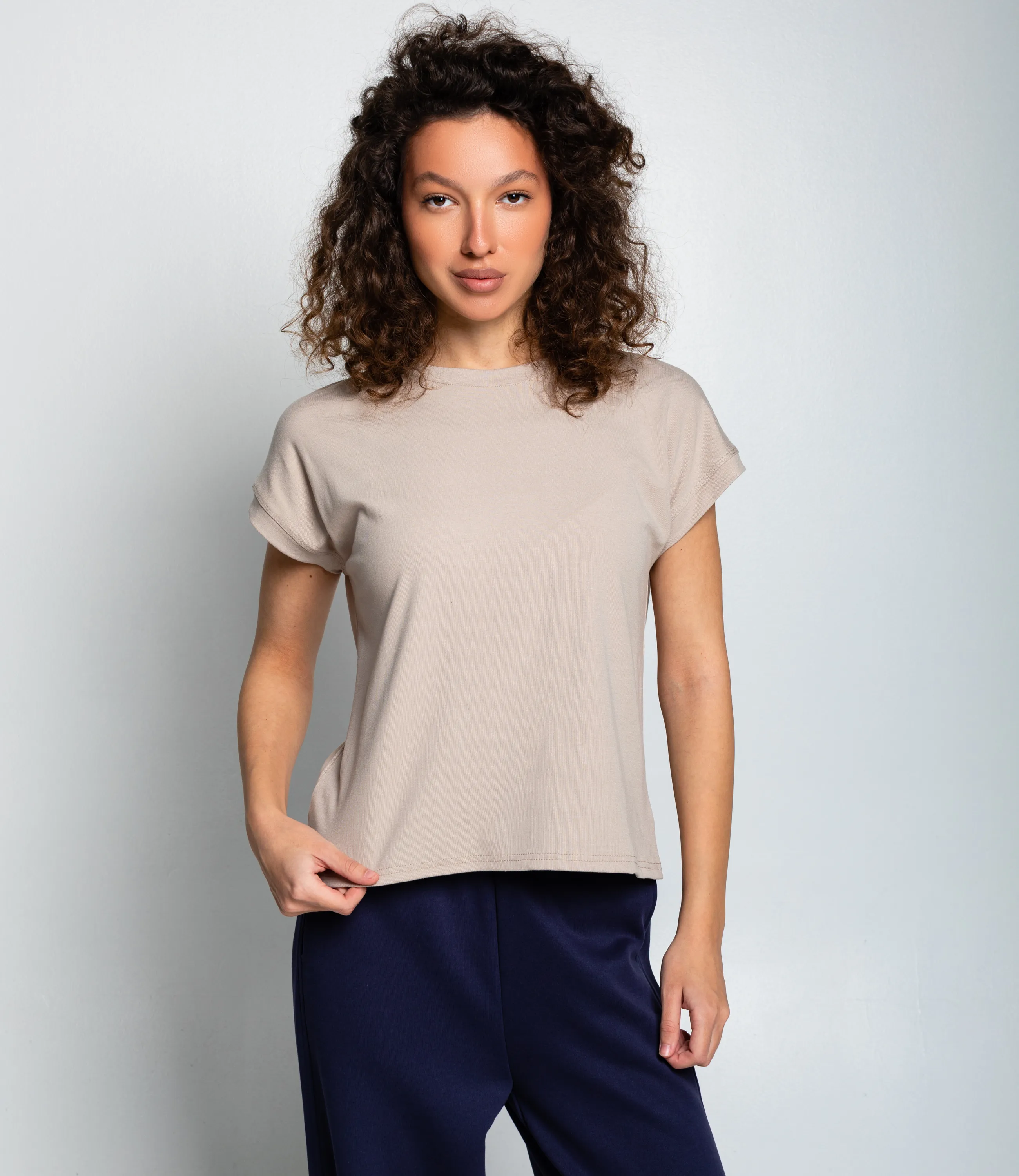 Футболка #КТ1016 (1)-1, бежево-серый - фото 1