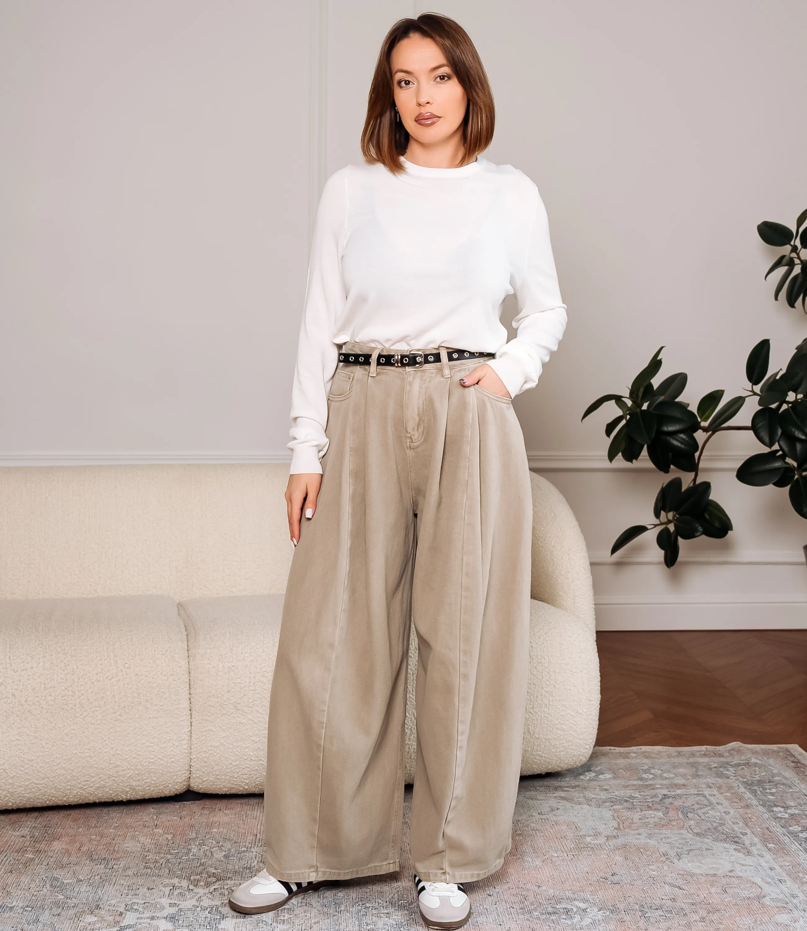 Джинсы #КТ8512 (2), бежево-серый - фото 1