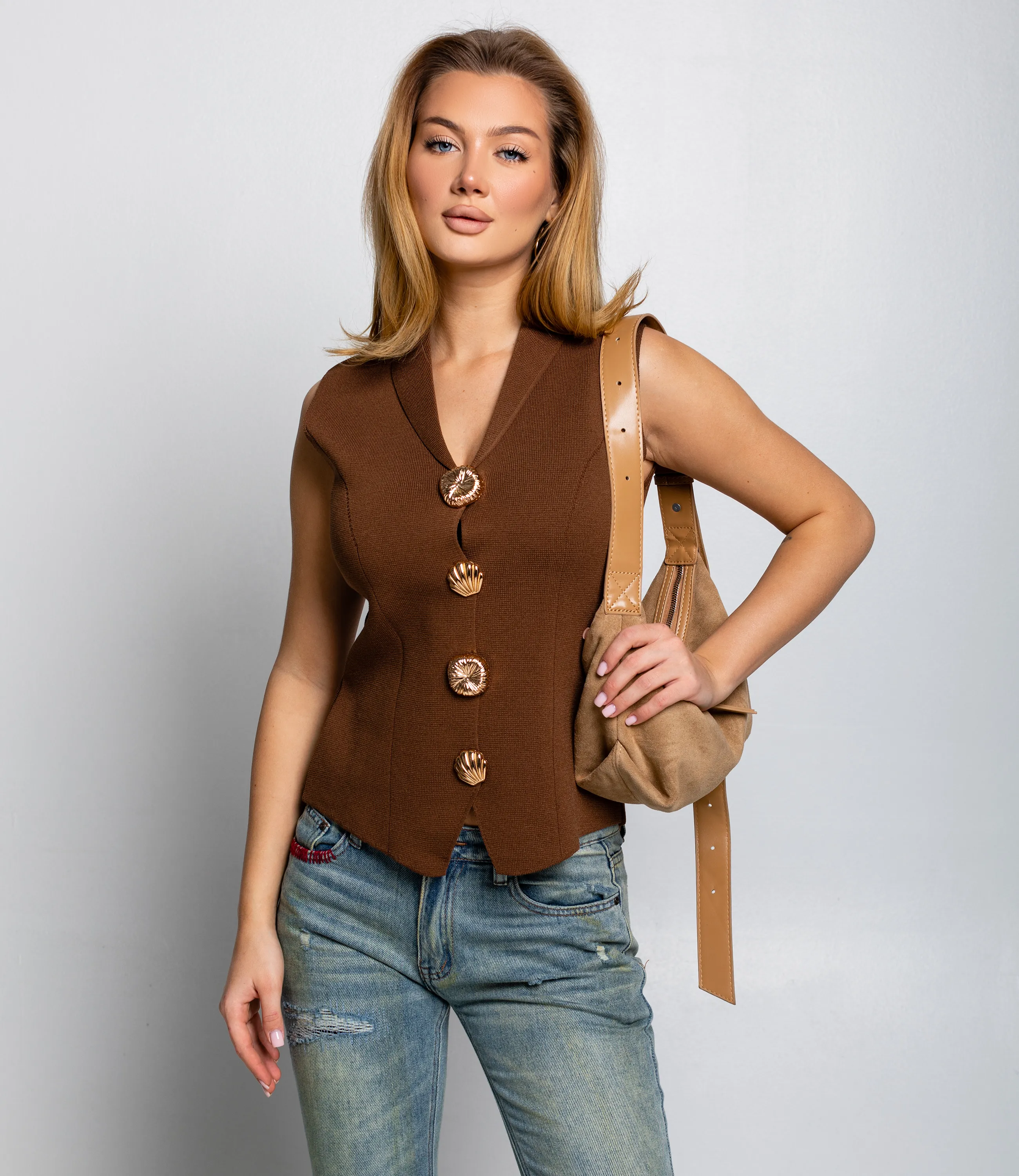 Жилет #КТ8833 (1), коричневый - фото 1