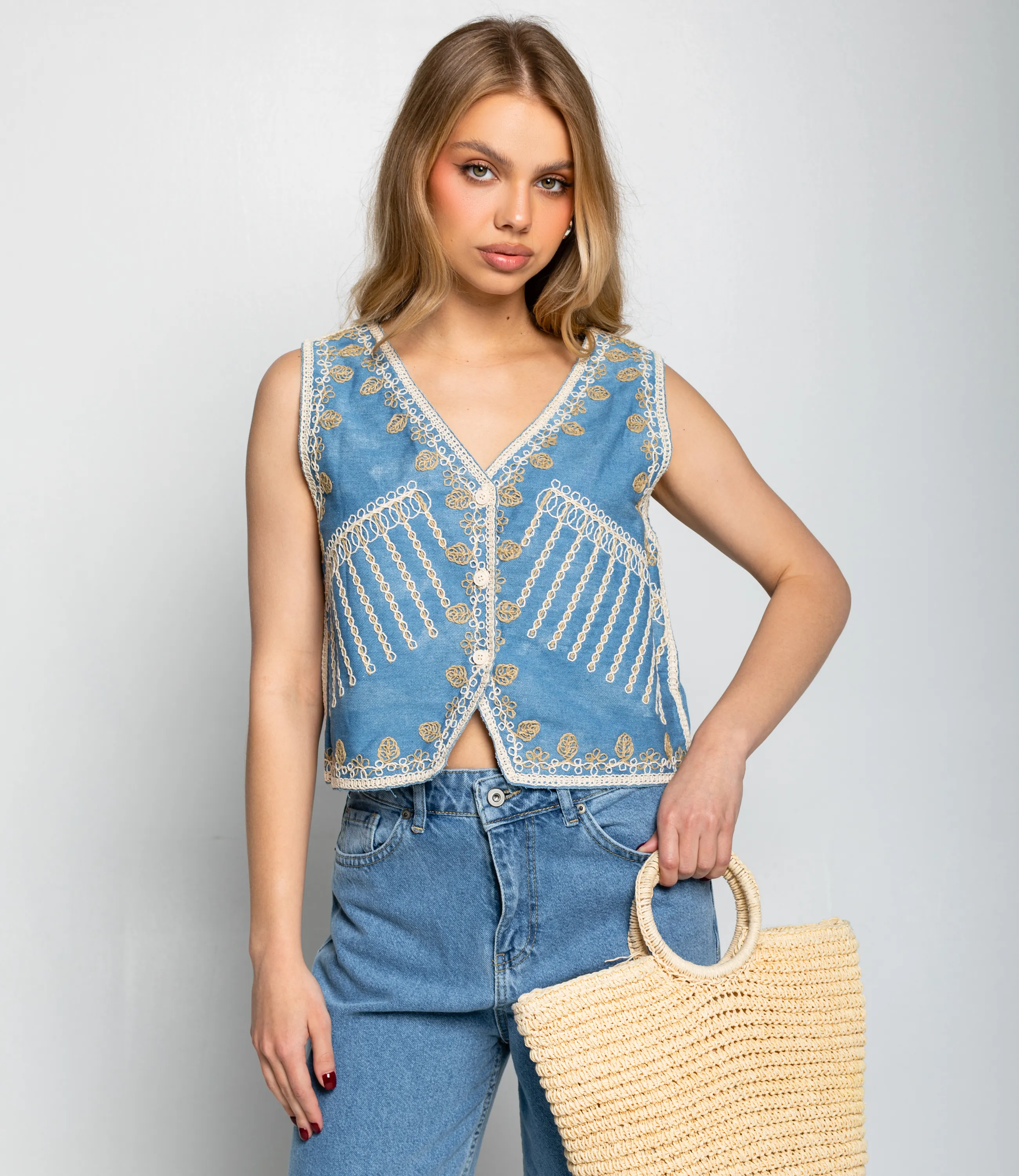 Джинсовый жилет #КТ103 (10), голубой - фото 1