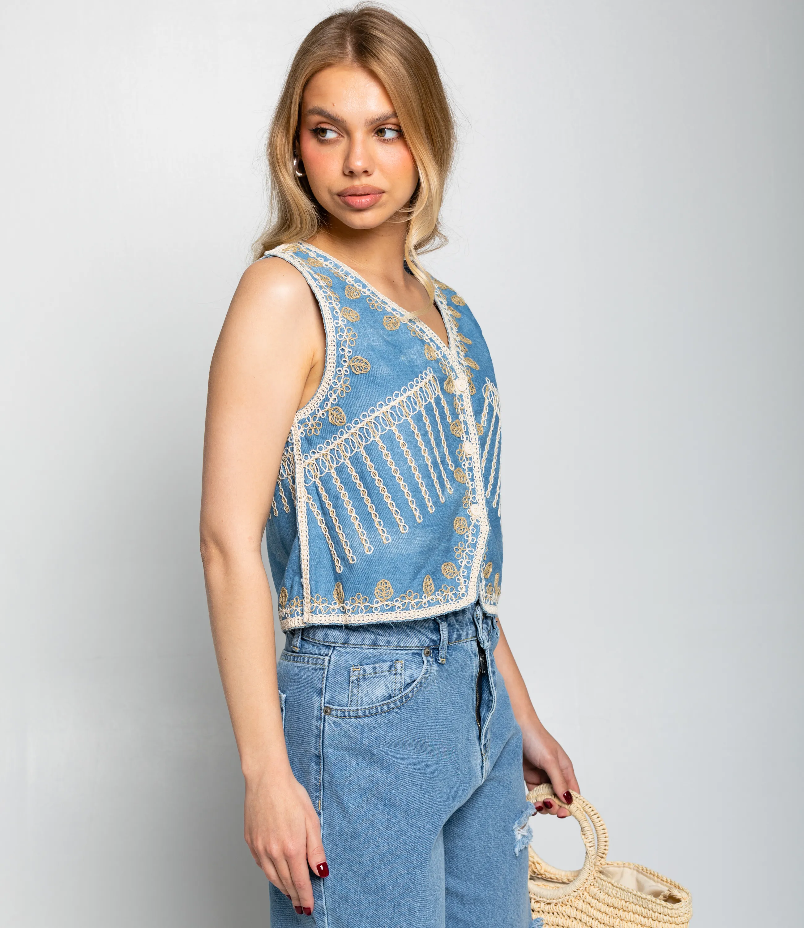 Джинсовый жилет #КТ103 (10), голубой - фото 2