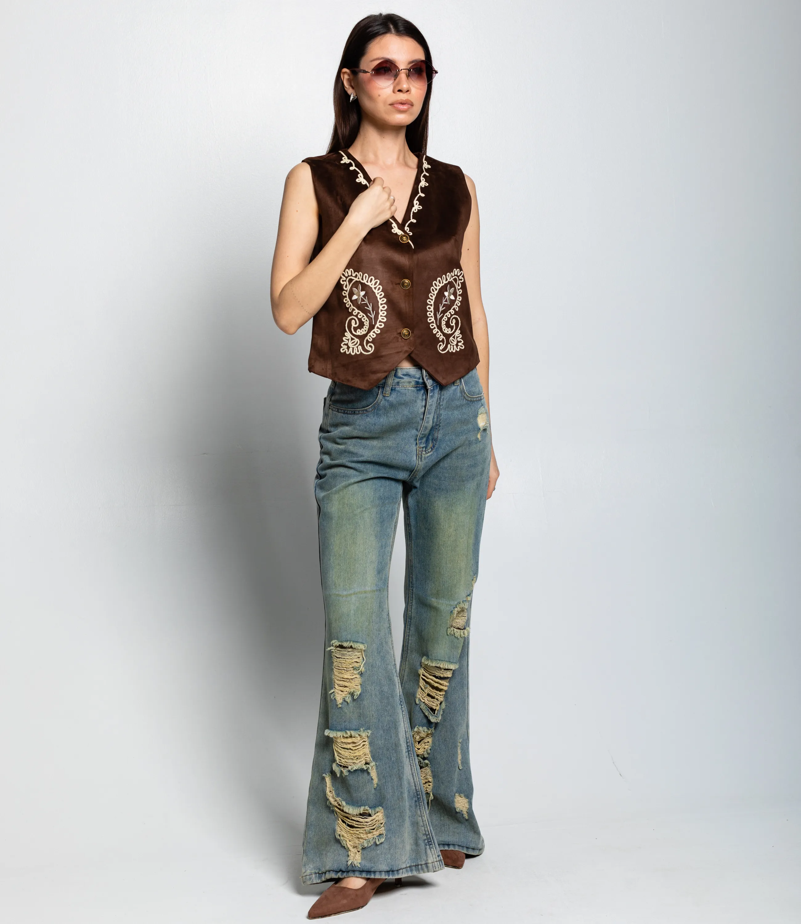 Жилет #КТ9836, шоколадный - фото 4