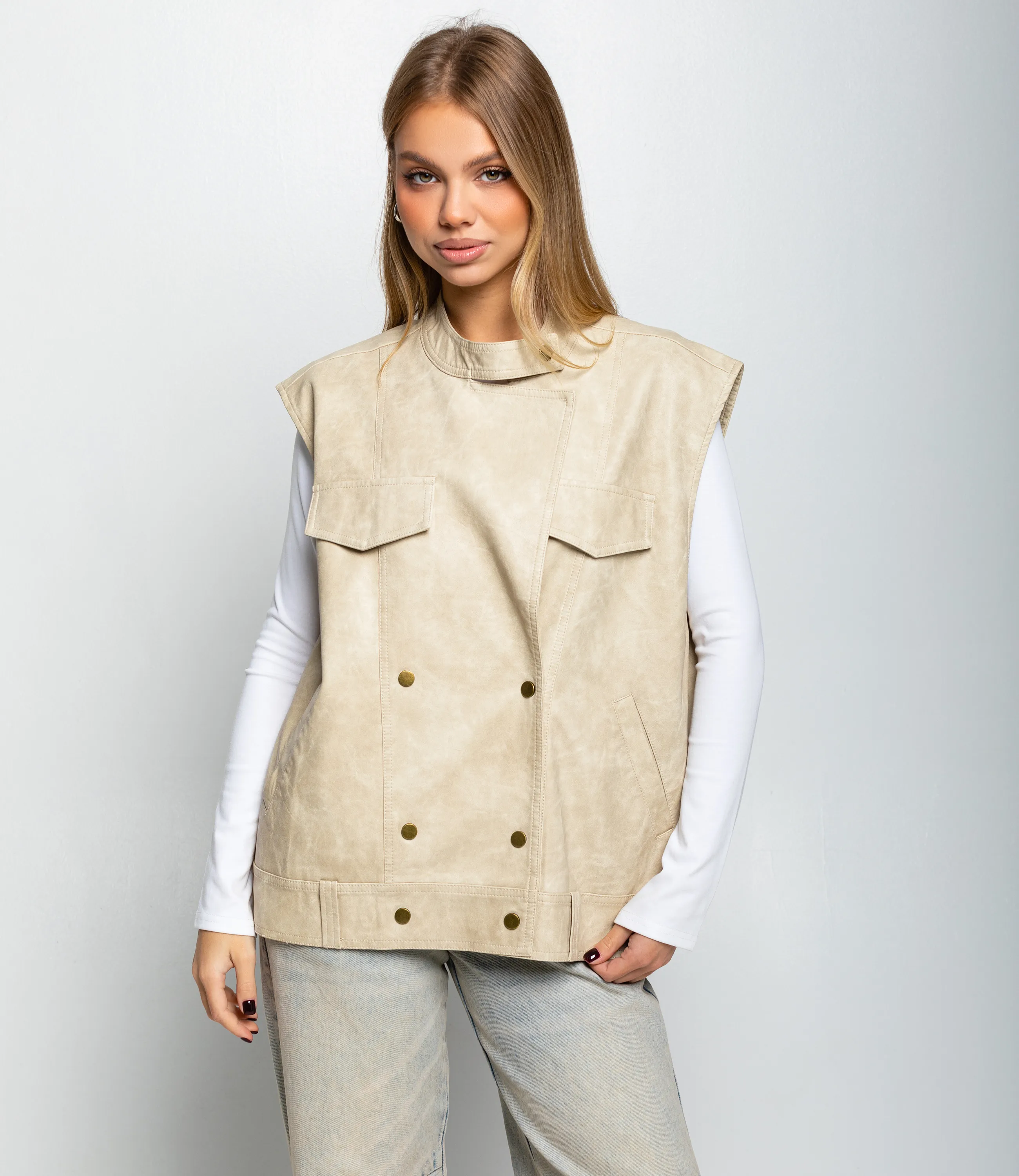 Жилет #КТ6366, светло-бежевый - фото 1