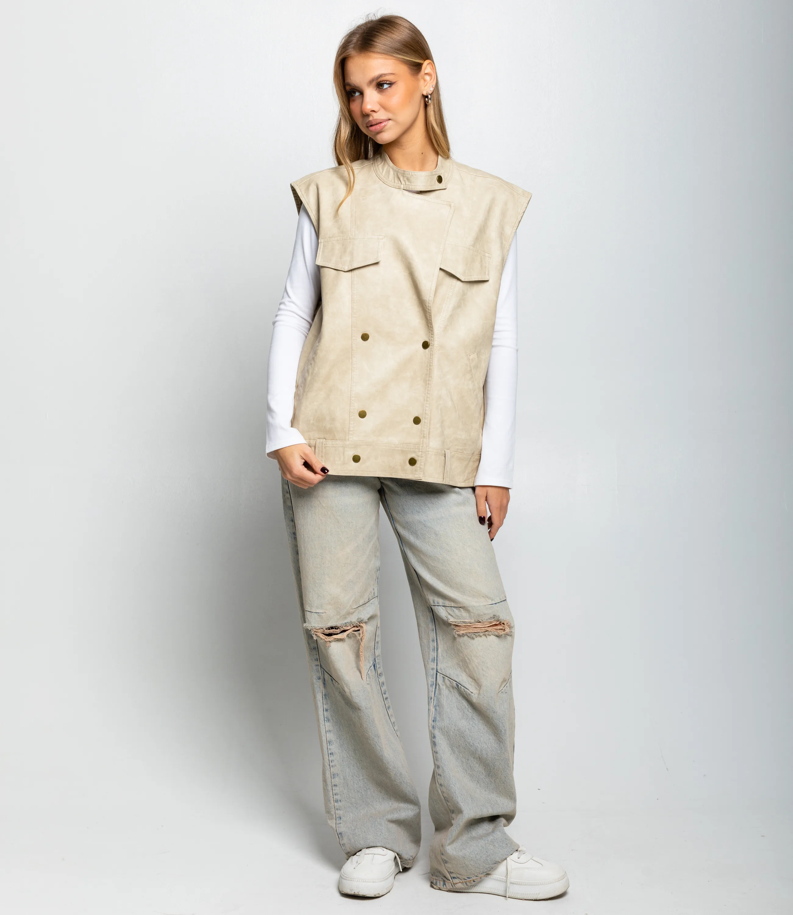 Жилет #КТ6366, светло-бежевый - фото 4