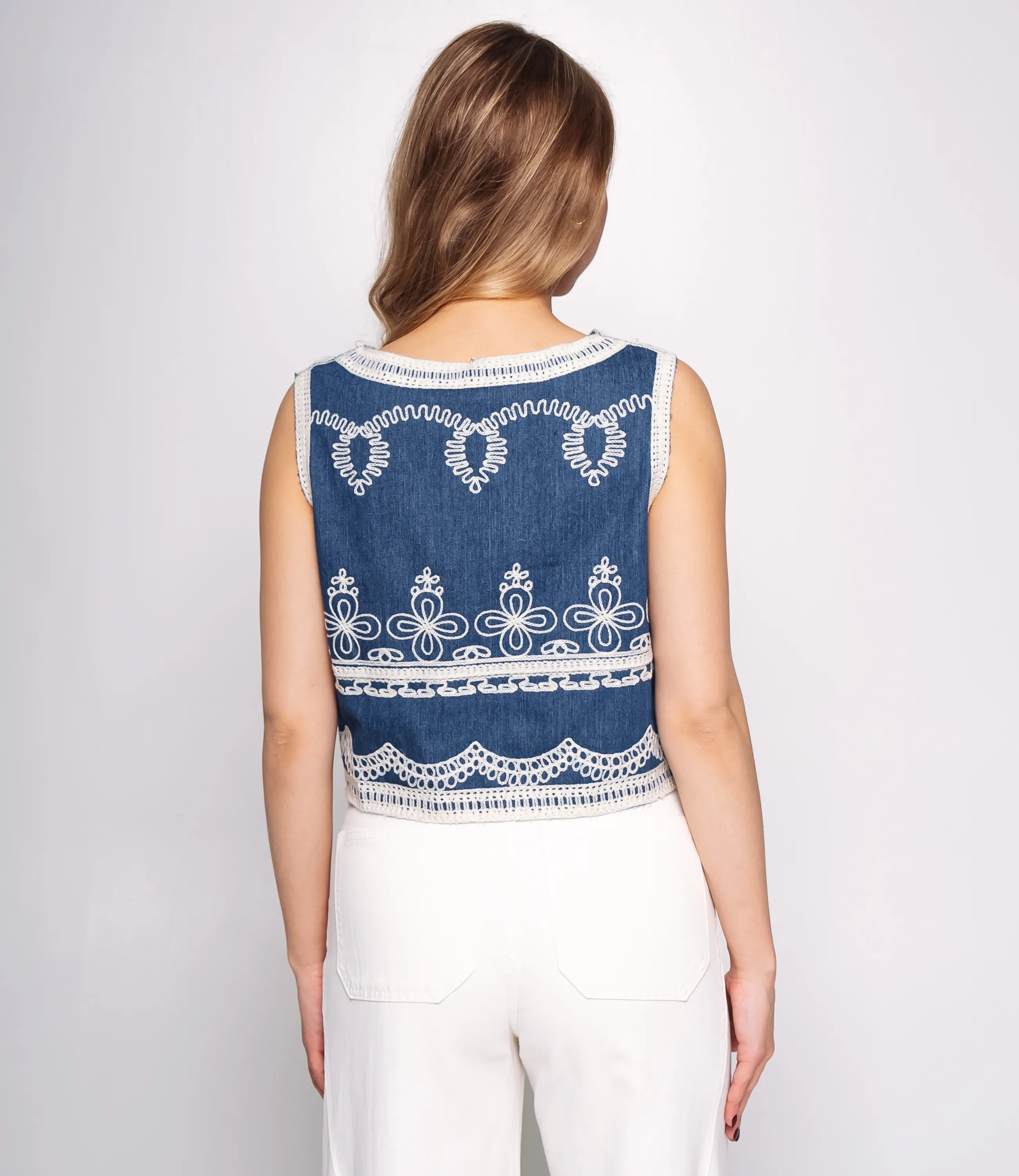 Джинсовый жилет #КТ815 (7), белый, синий - фото 3