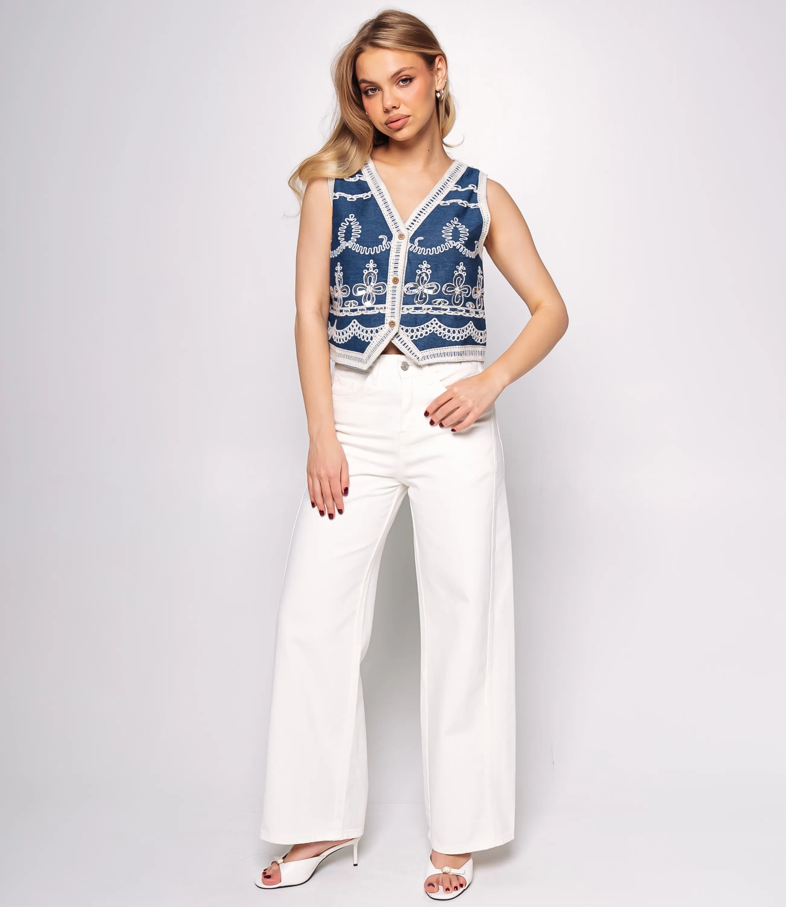 Джинсовый жилет #КТ815 (7), белый, синий - фото 4