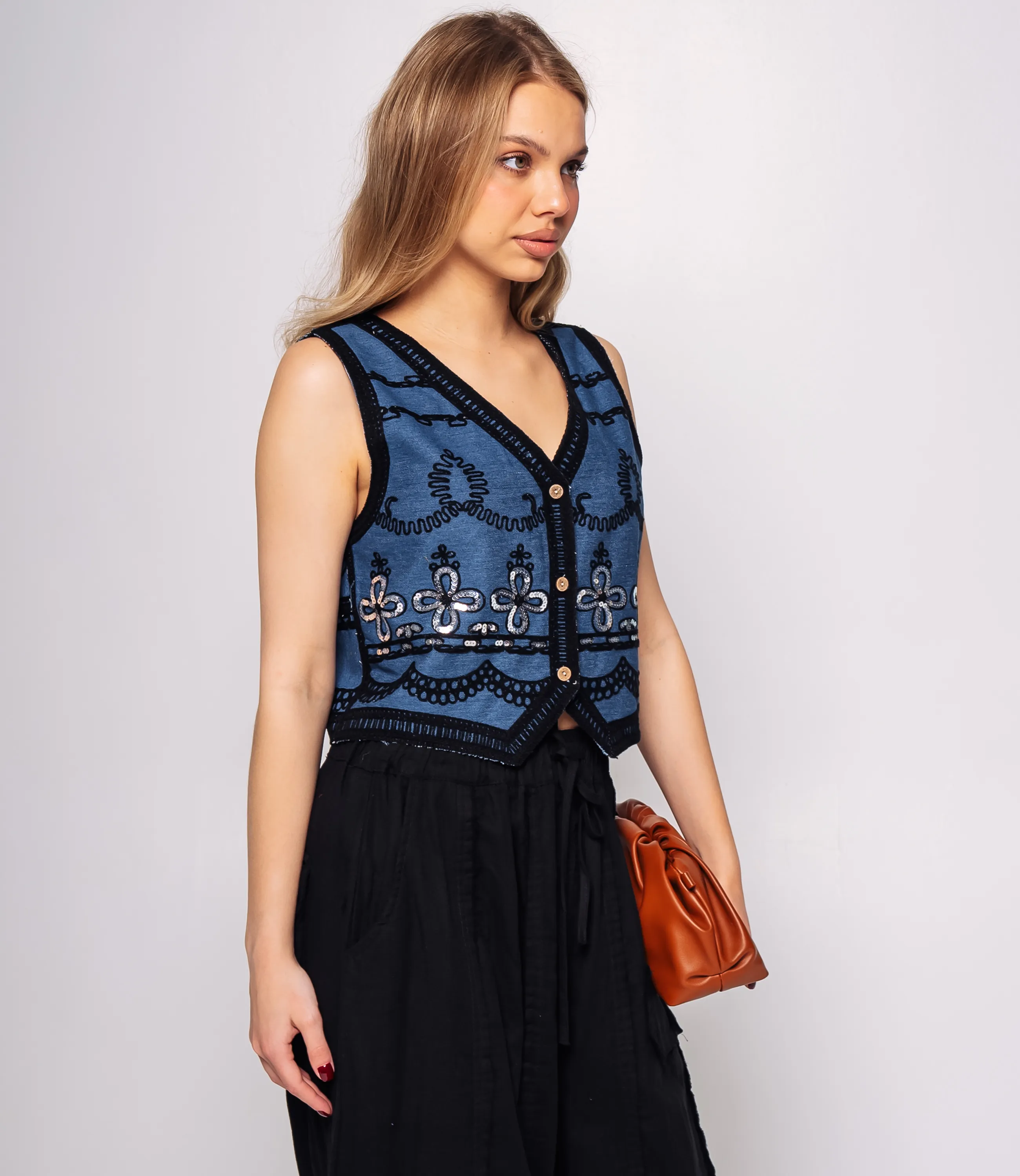 Джинсовый жилет #КТ815 (7), чёрный, синий - фото 2