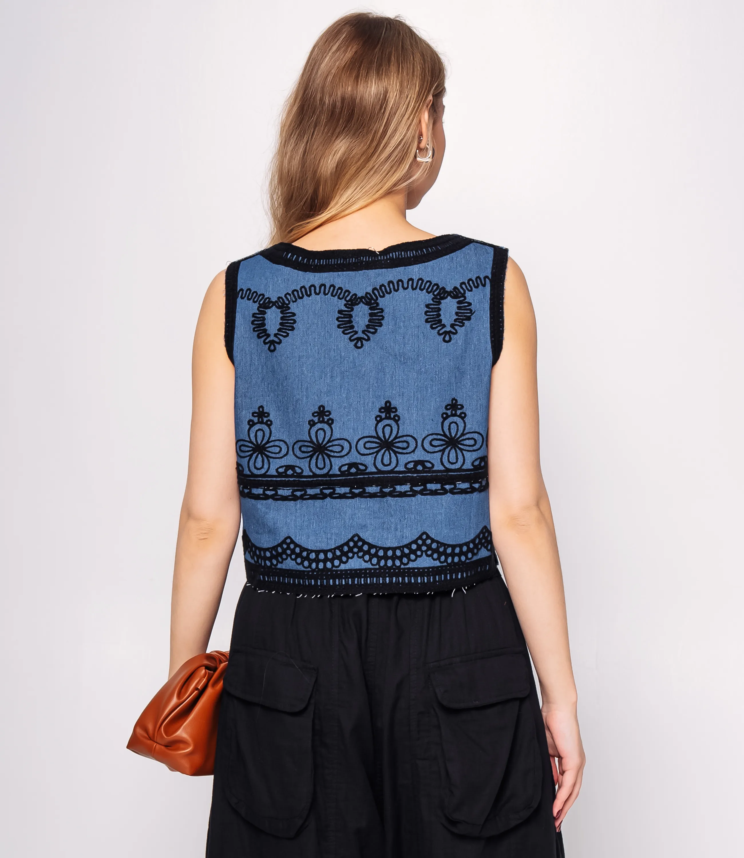 Джинсовый жилет #КТ815 (7), чёрный, синий - фото 3