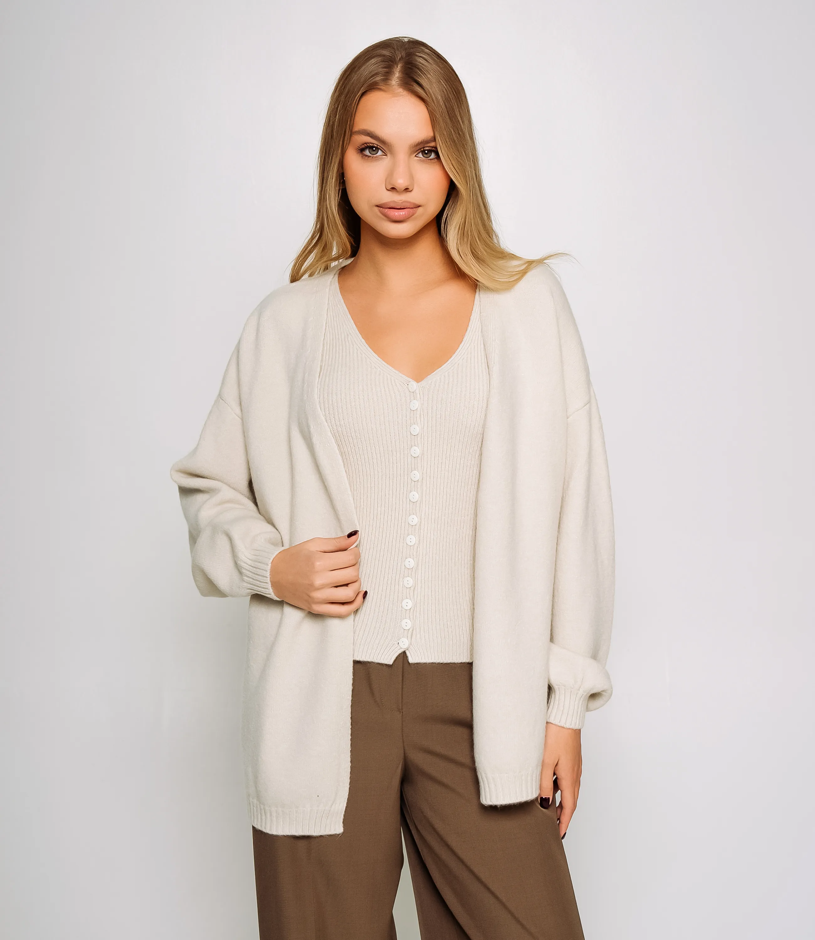 Кардиган+топ #КТ0725, бежево-серый - фото 1