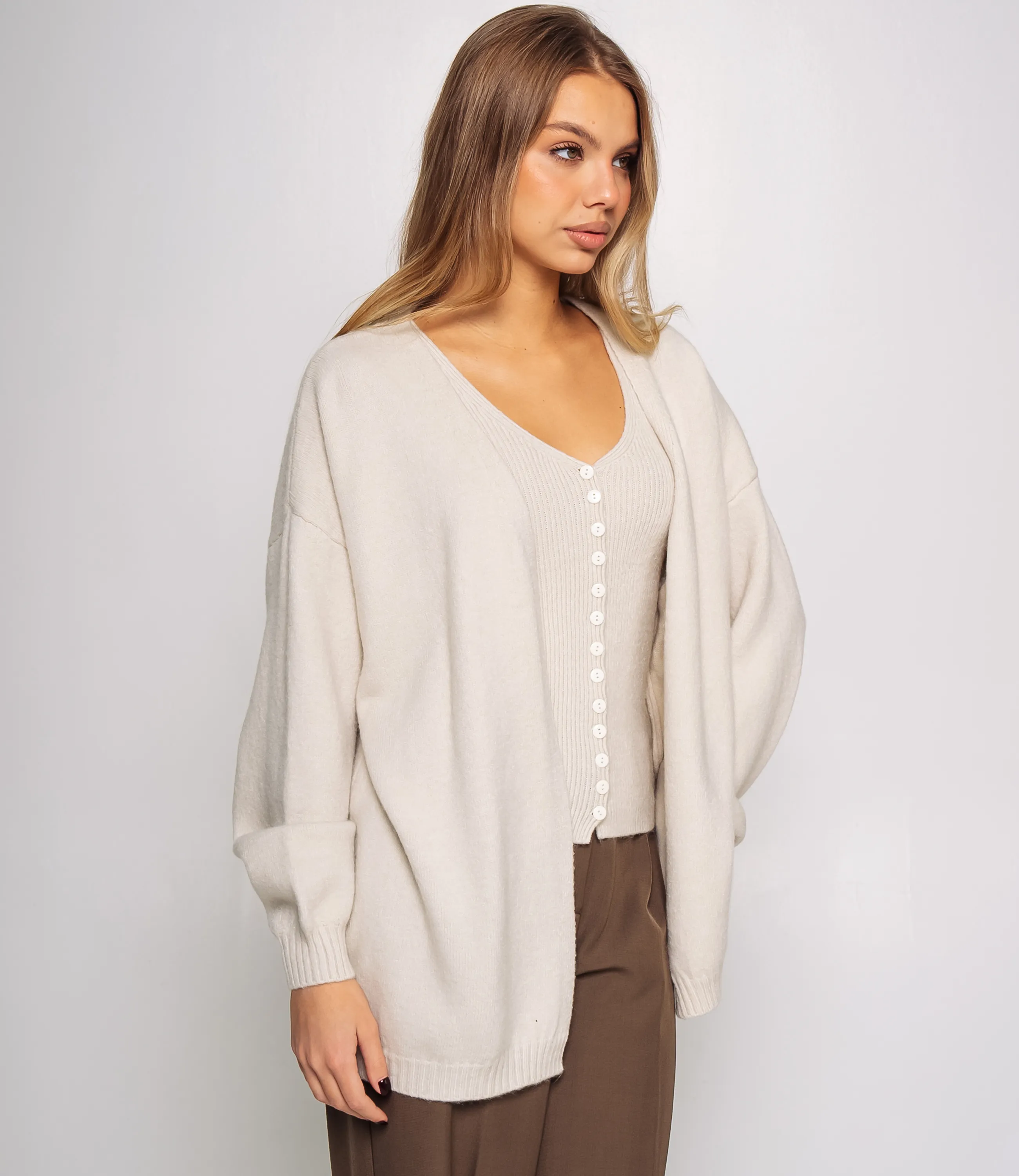 Кардиган+топ #КТ0725, бежево-серый - фото 2