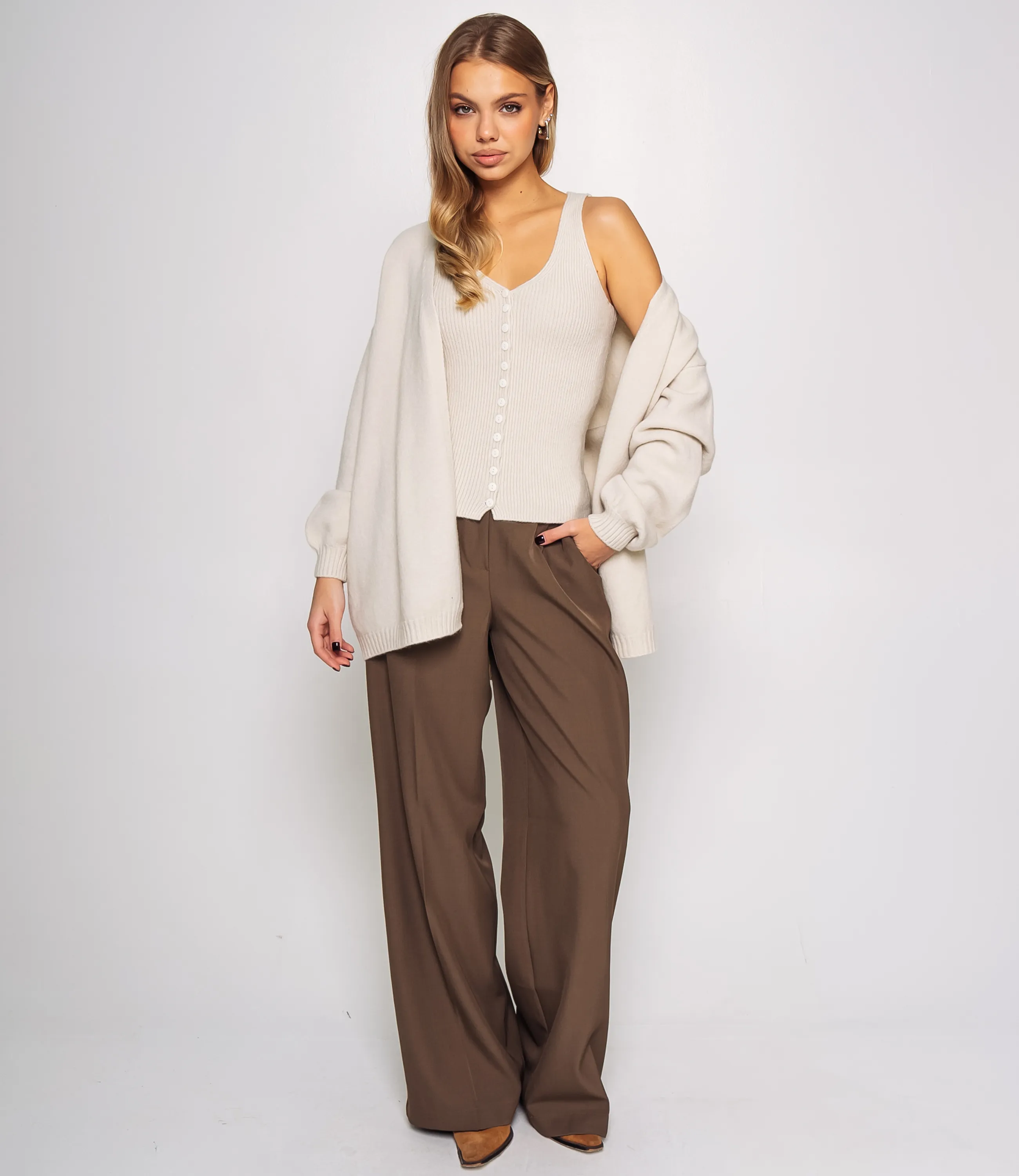 Кардиган+топ #КТ0725, бежево-серый - фото 4