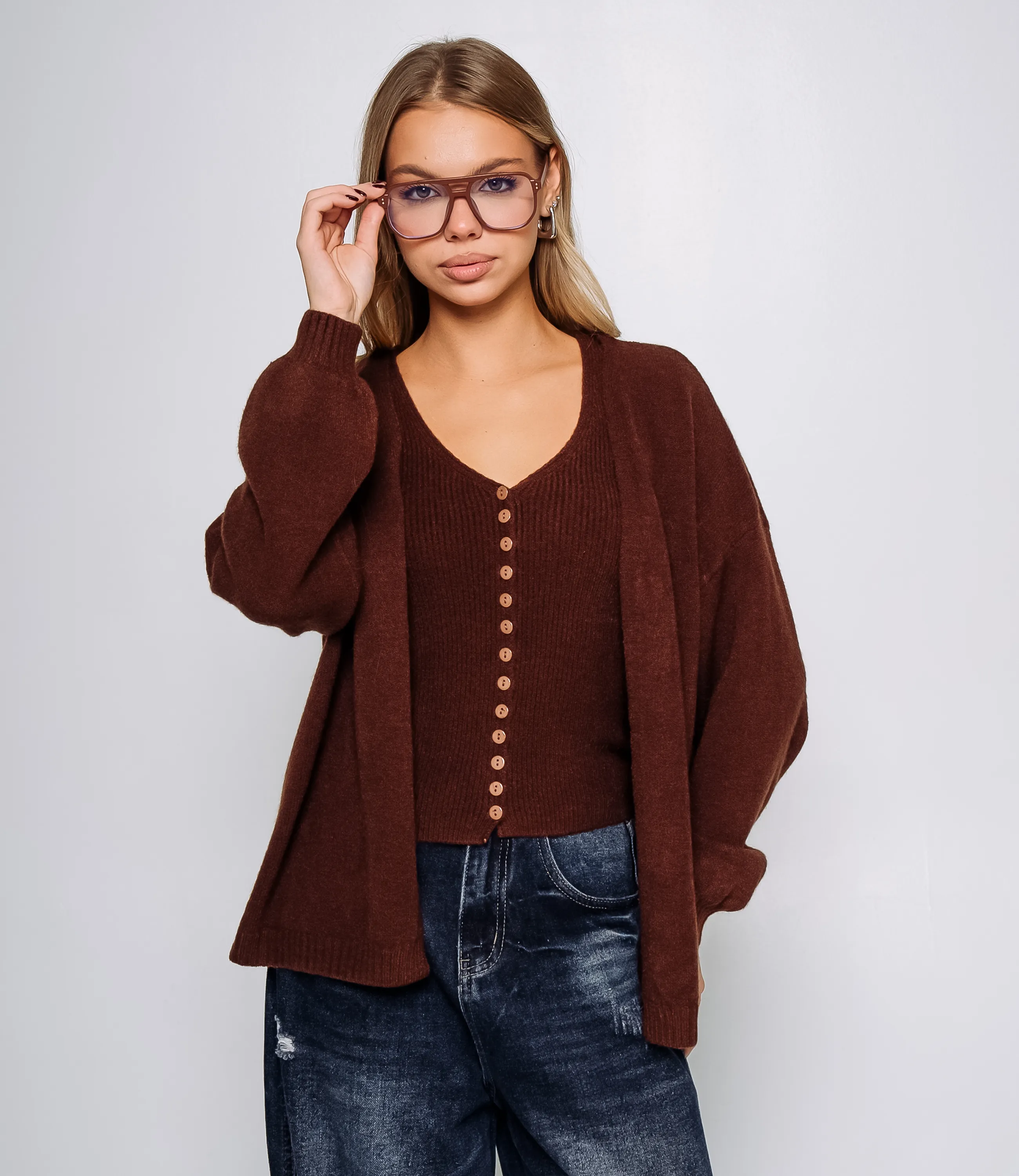 Кардиган+топ #КТ0725, шоколадный - фото 1