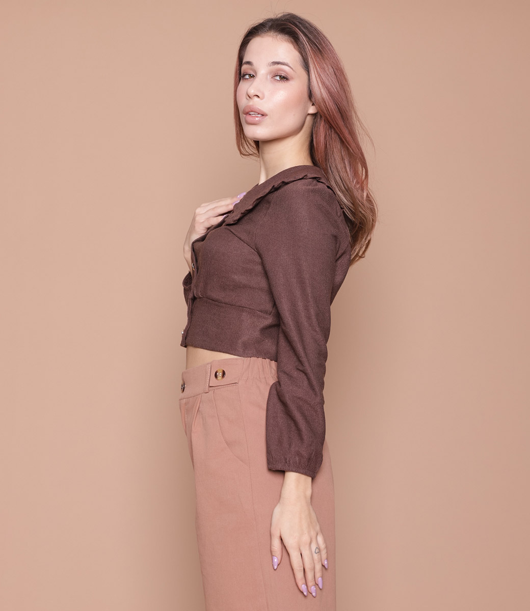 Блузка #7622, коричневый - фото 2