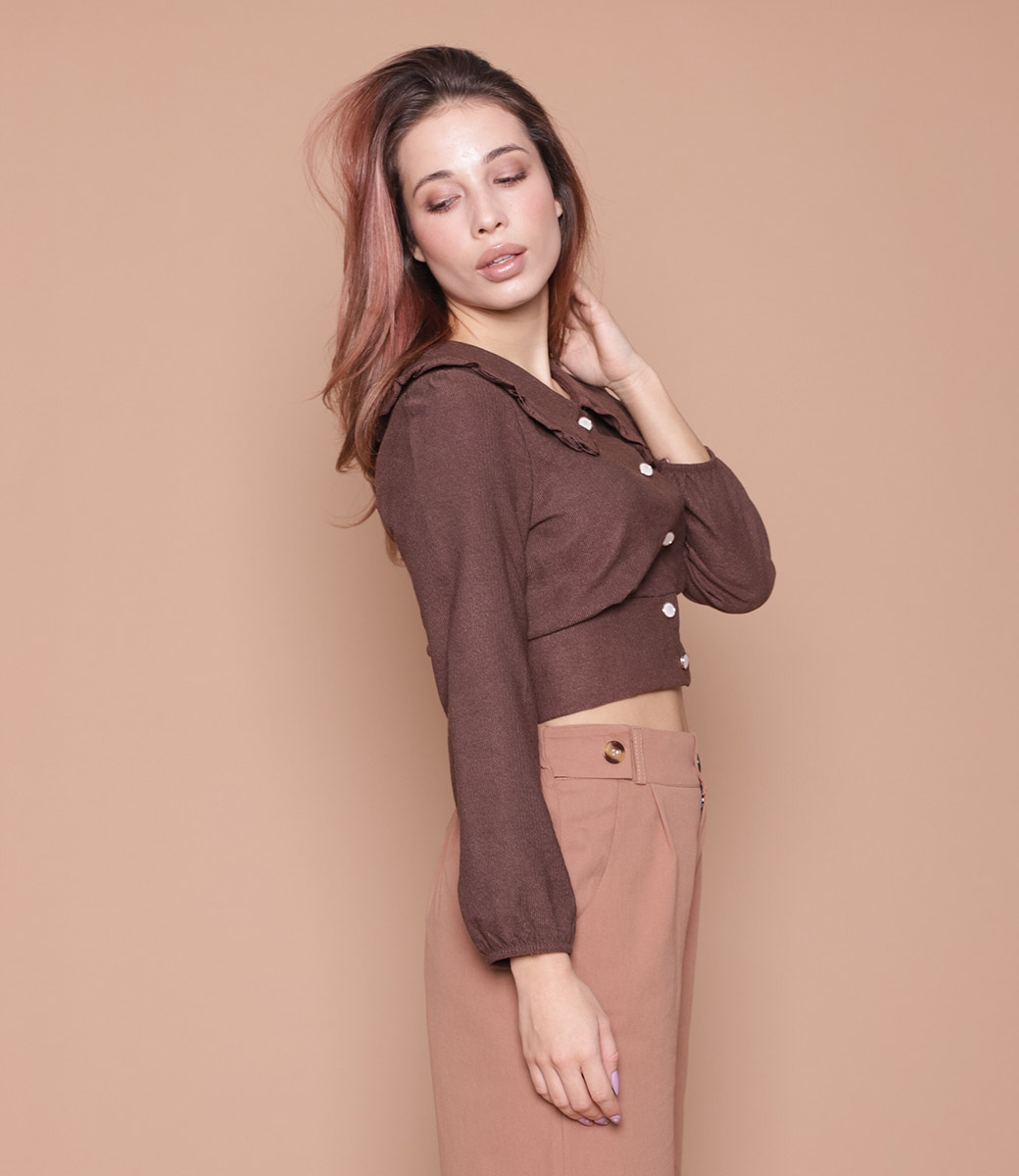 Блузка #7622, коричневый - фото 3