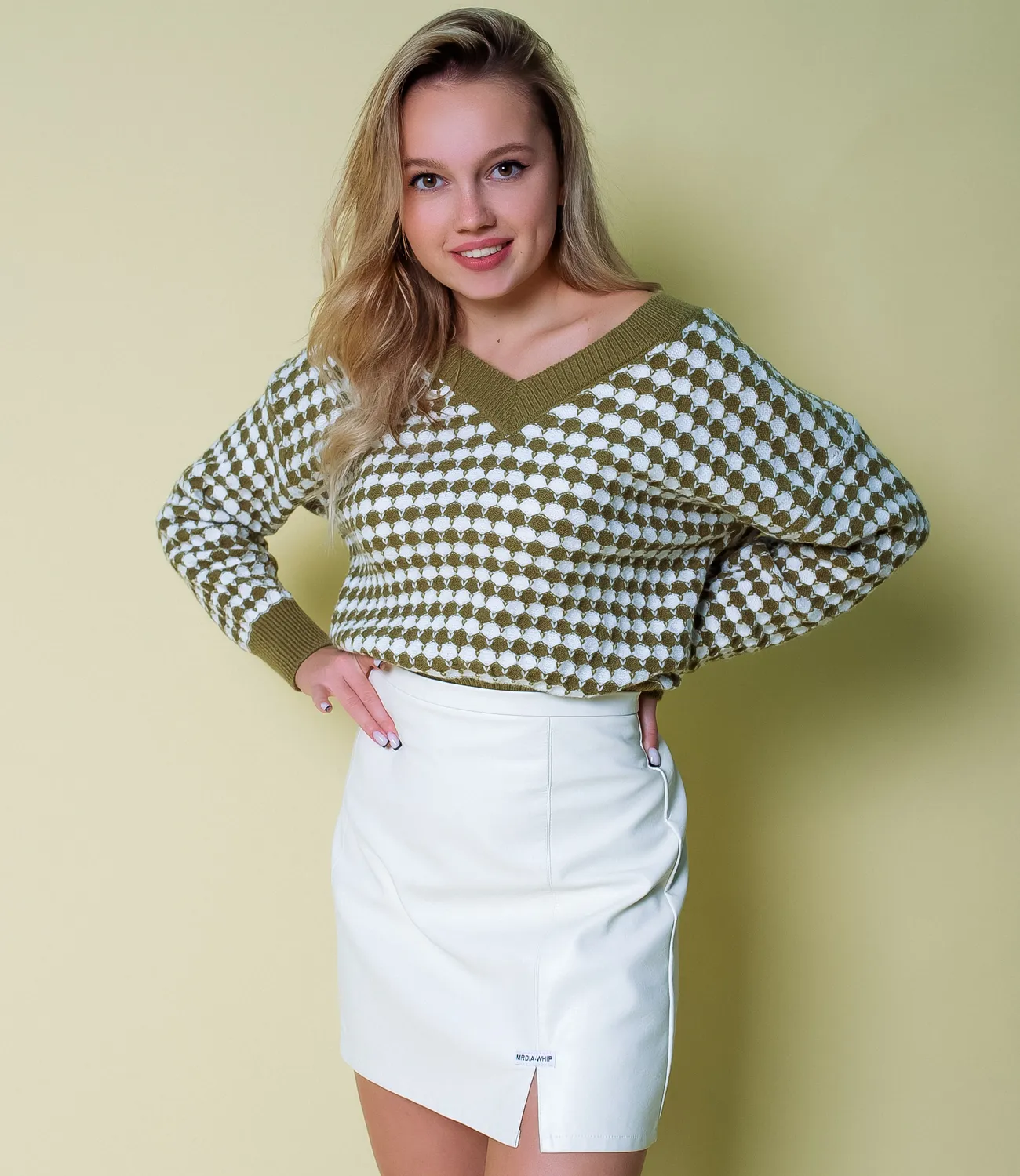 Свитер #КТ325, оливковый,белый