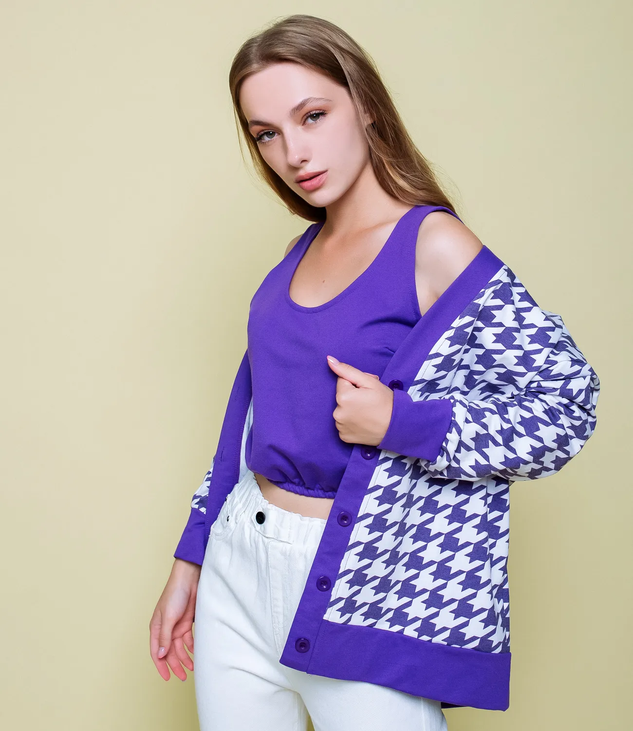 Комплект Кардиган+топ #КТ7830, фиолетовый,белый - фото 1